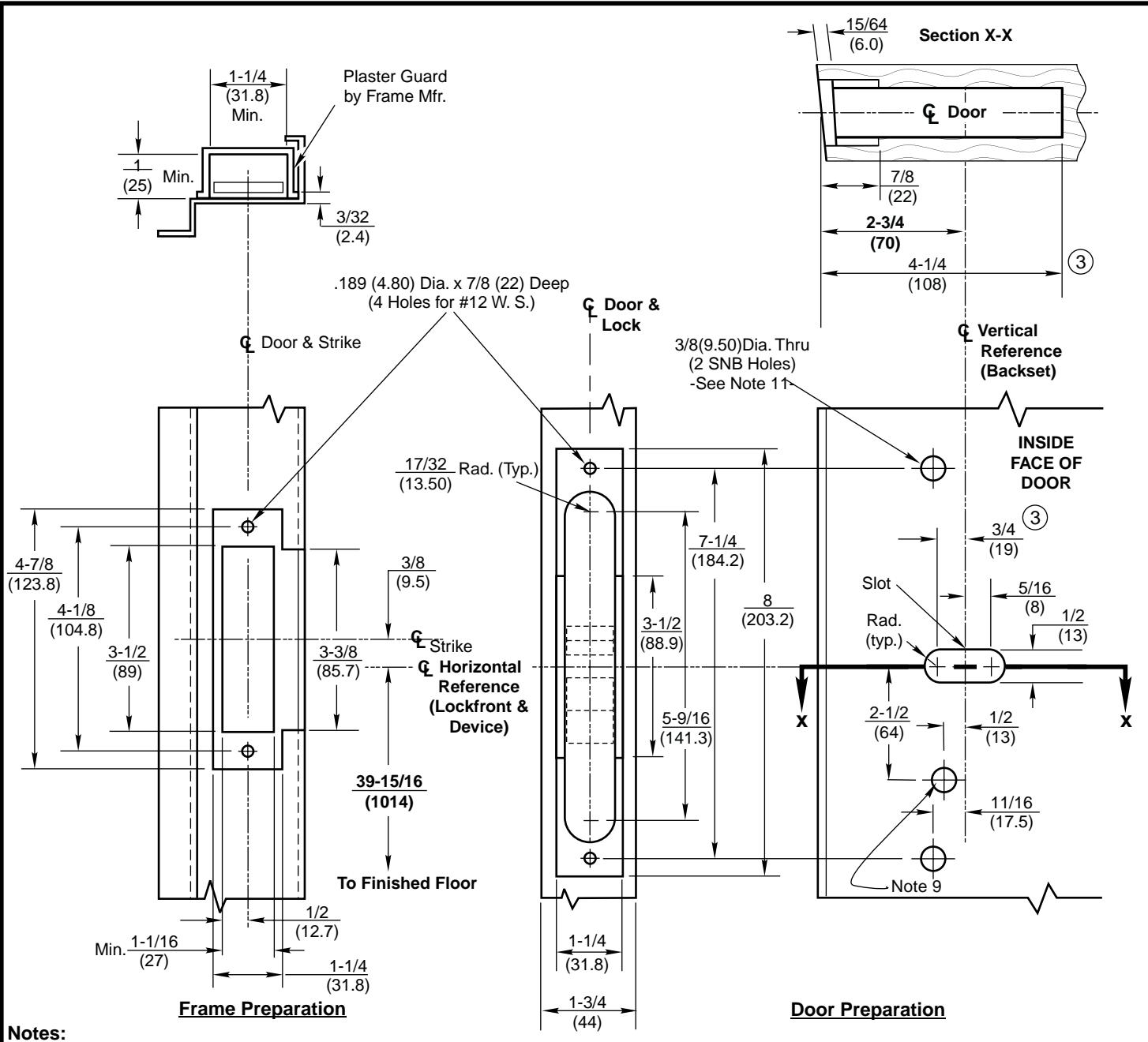 Corbin Russwin ED5600(A) Wide Stile Mortise ANSI A115.1 Strike Optional SNB Wood or Composite Door and H.M.Frame…_T30843 diag