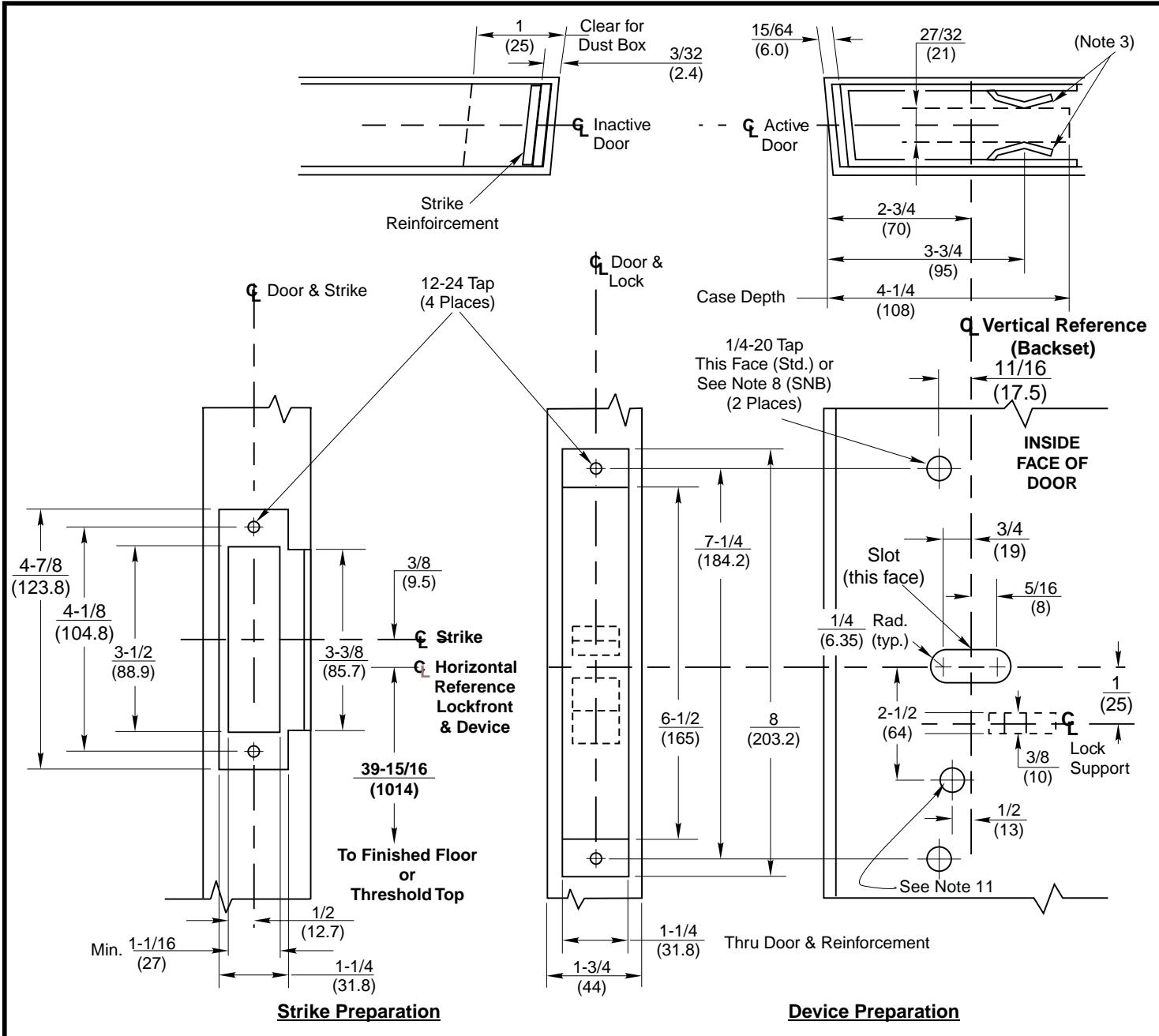 Corbin Russwin ED5600(A) Wide Stile Mortise ANSI A115.1 Strike Pair of Metal Doors without Mullion Template_T30810 diagram on