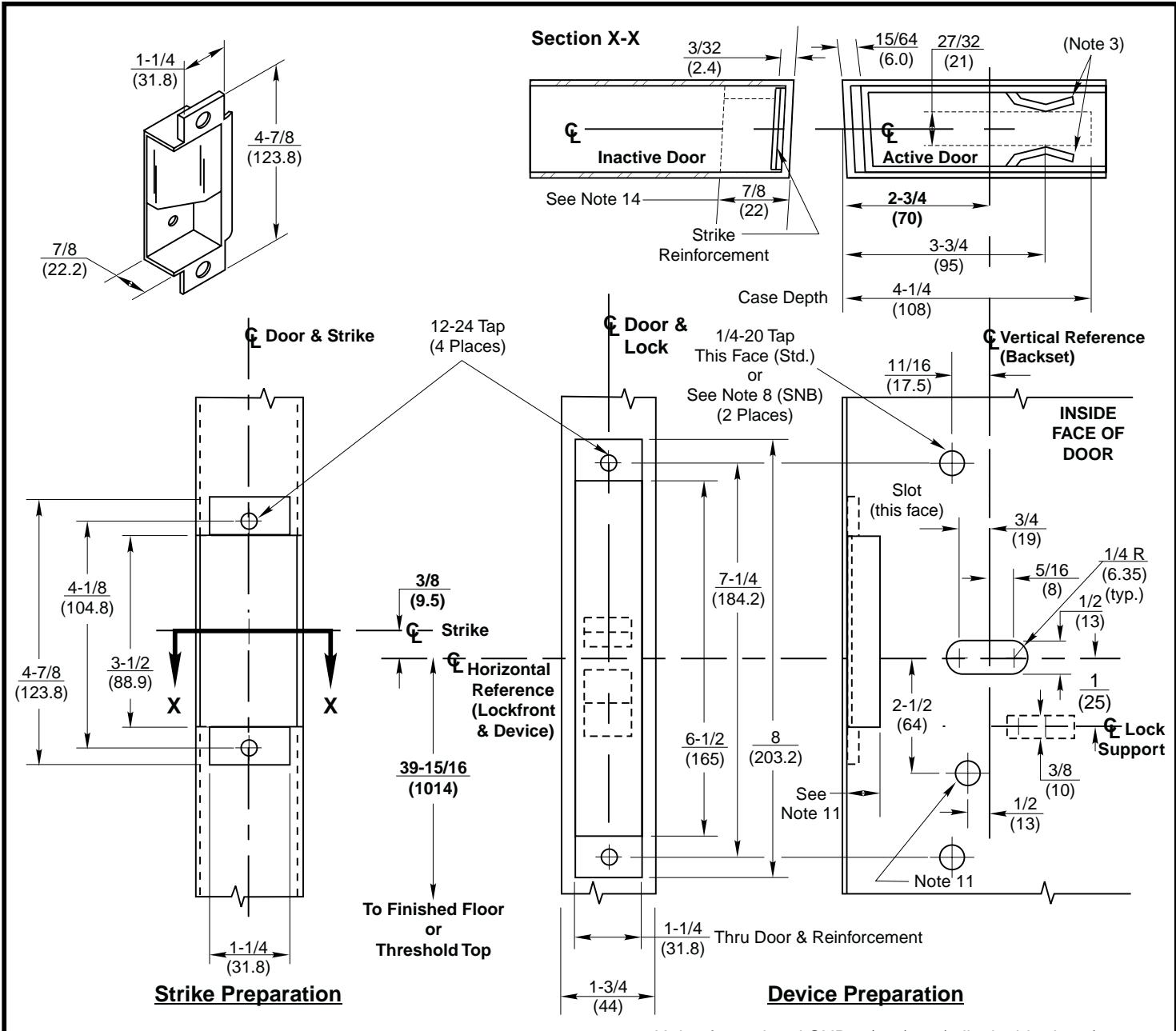 Corbin Russwin ED5600(A) Wide Stile Mortise SB134 or SB214 Open Back Strike Pair of Metal Doors without Mullion …_T30889 diag