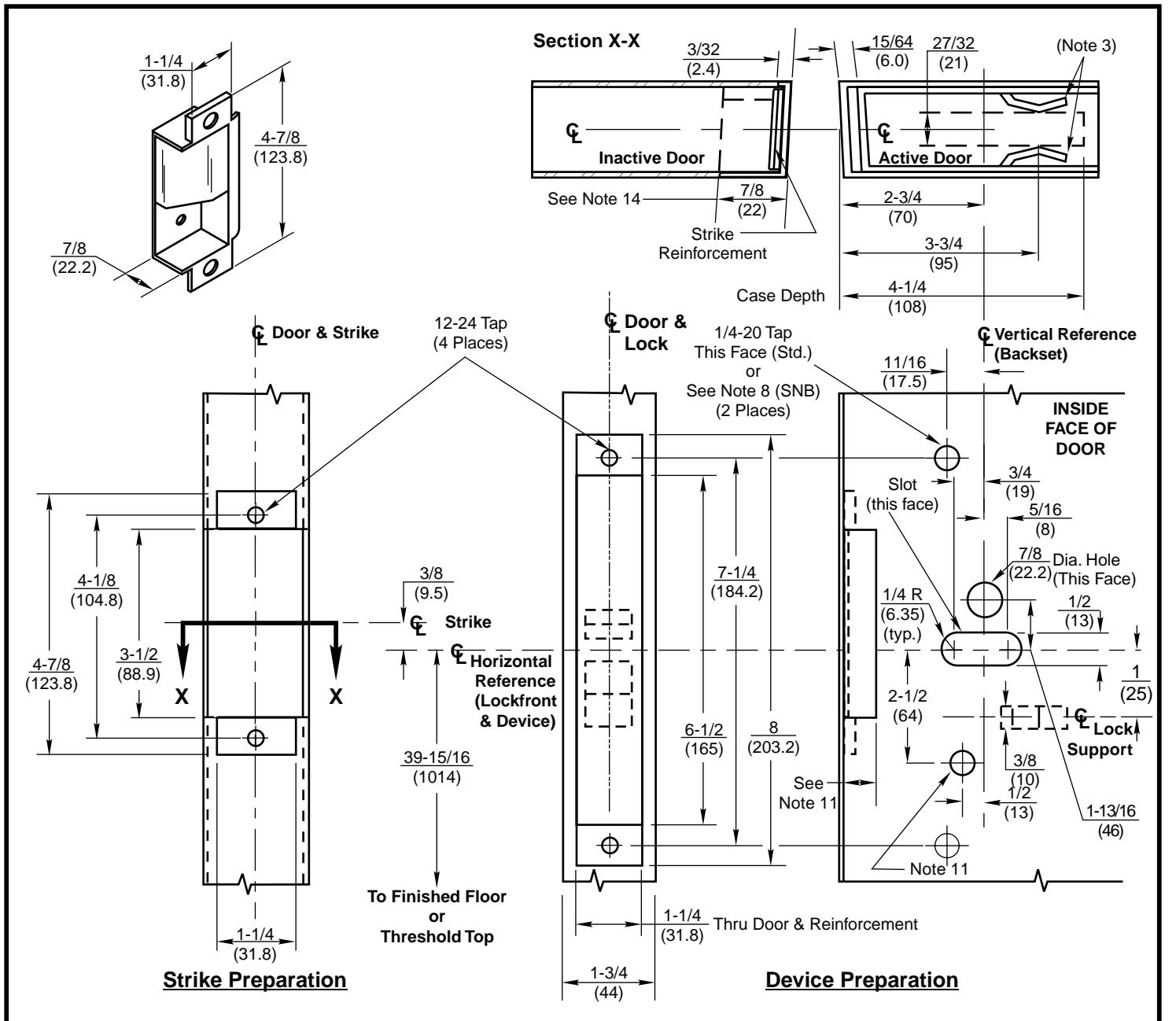 Corbin Russwin ED5602(A) Wide Stile Double Cylinder Mortise SB134 or SB214 Open Back Strike Pair of Metal Doors …_T30979 diag