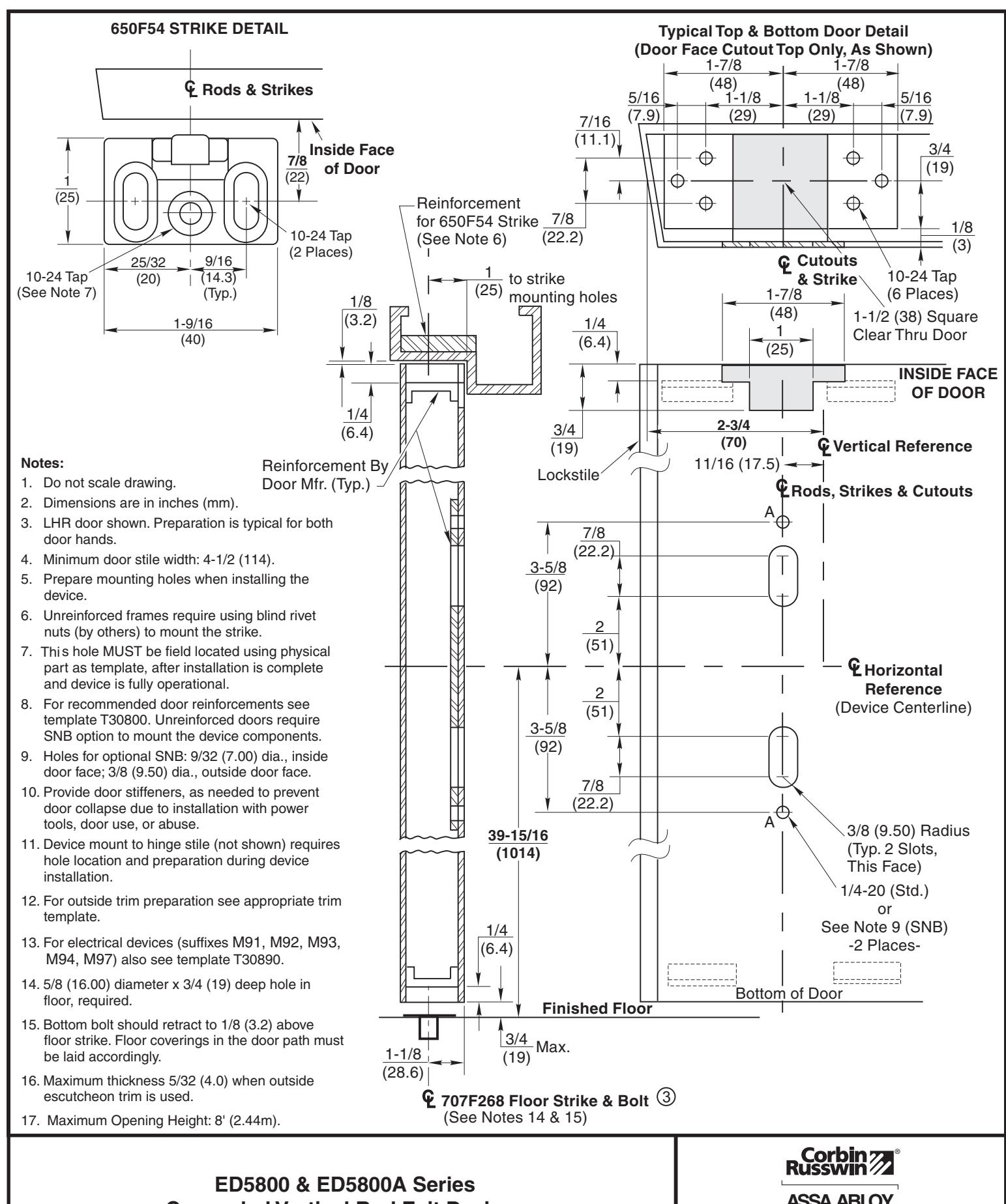 Corbin Russwin ED5800(A) Wide Stile CVR Metal Door and Frame Template_T30806 diagram on page 1