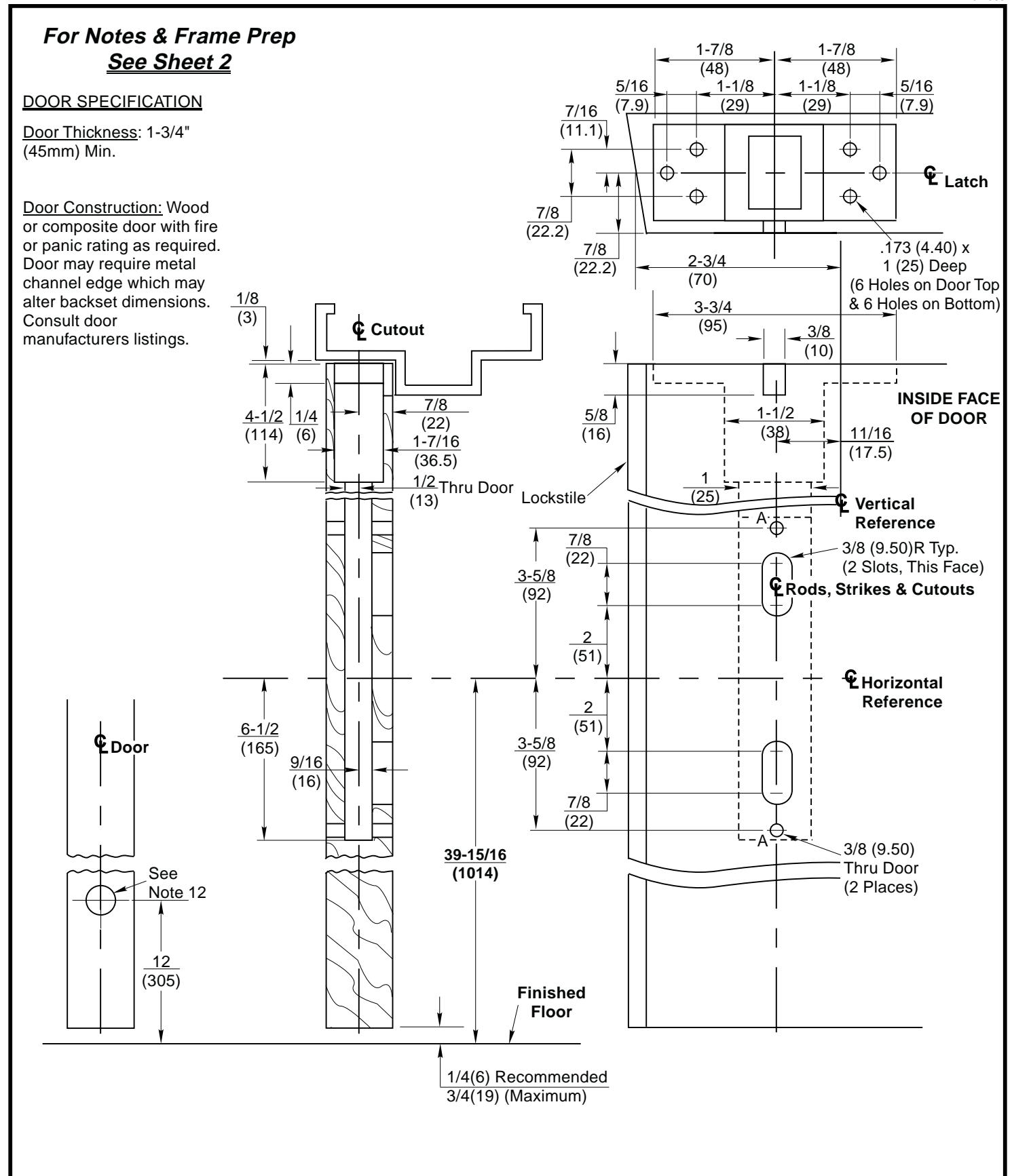 Corbin Russwin ED5860(B) M55 Wide Stile CVR Less Bottom Rod Wood Door and Metal Frame Template_T30908 diagram on page 1