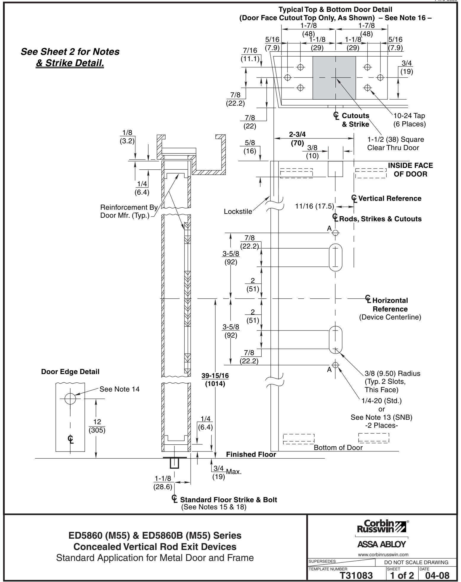 Corbin Russwin ED5860(B) Wide Stile CVR M55 Option Metal Door and Frame Template_T31083 diagram on page 1