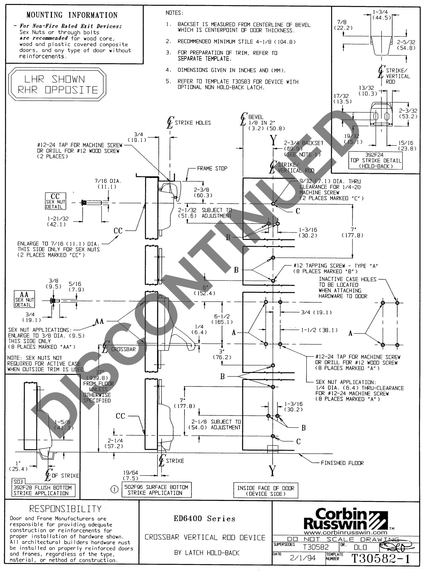 Corbin Russwin ED6400 Series Template_T30582-1 diagram on page 1