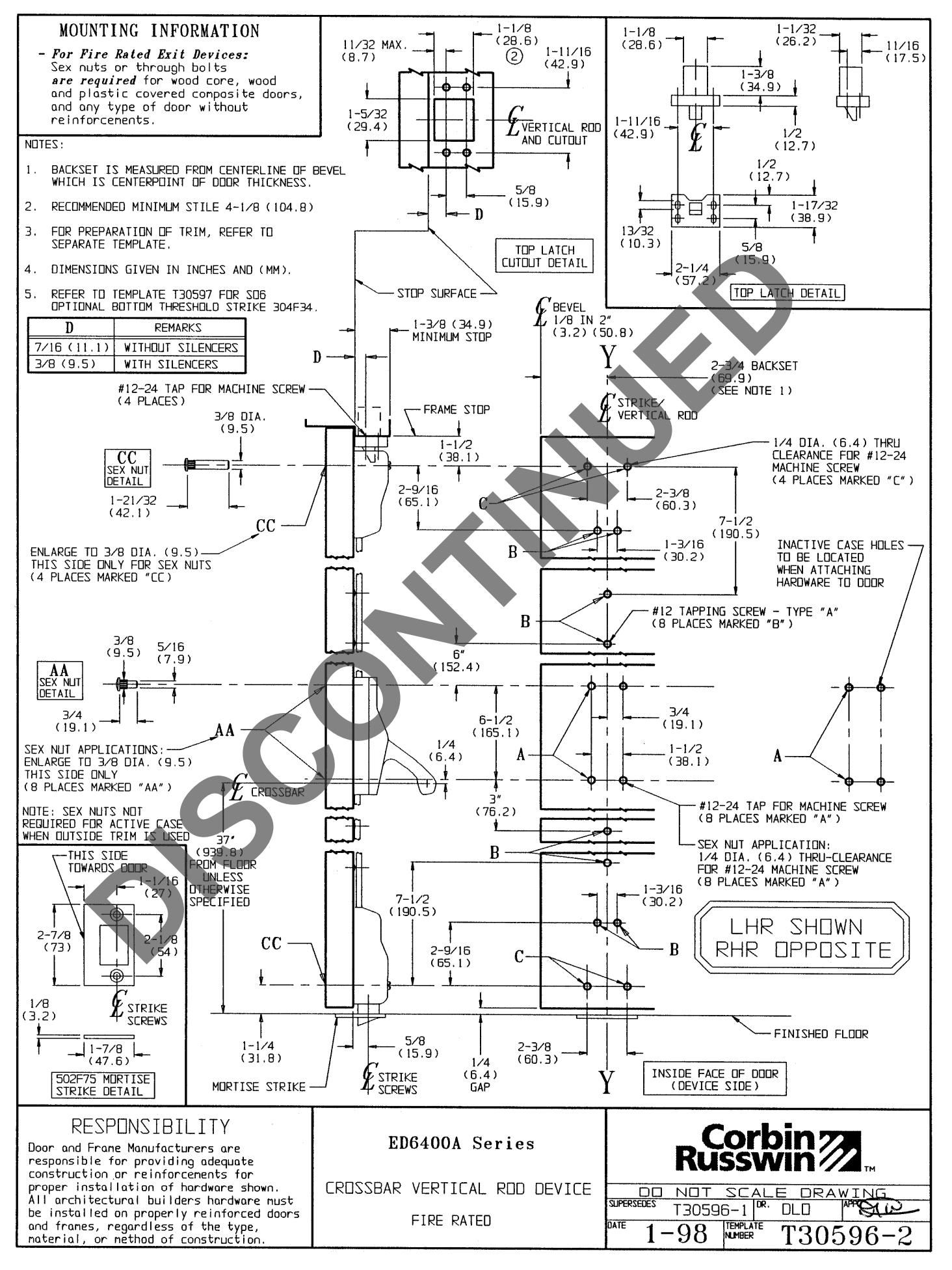 Corbin Russwin ED6400A Series Template_T30596-2 diagram on page 1