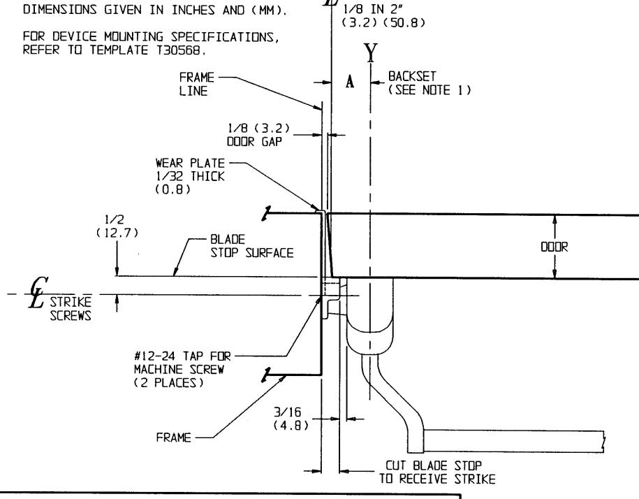 Corbin Russwin ED7200 Narrow Stile Rim S08 Strike Template_T30609 diagram on page 1