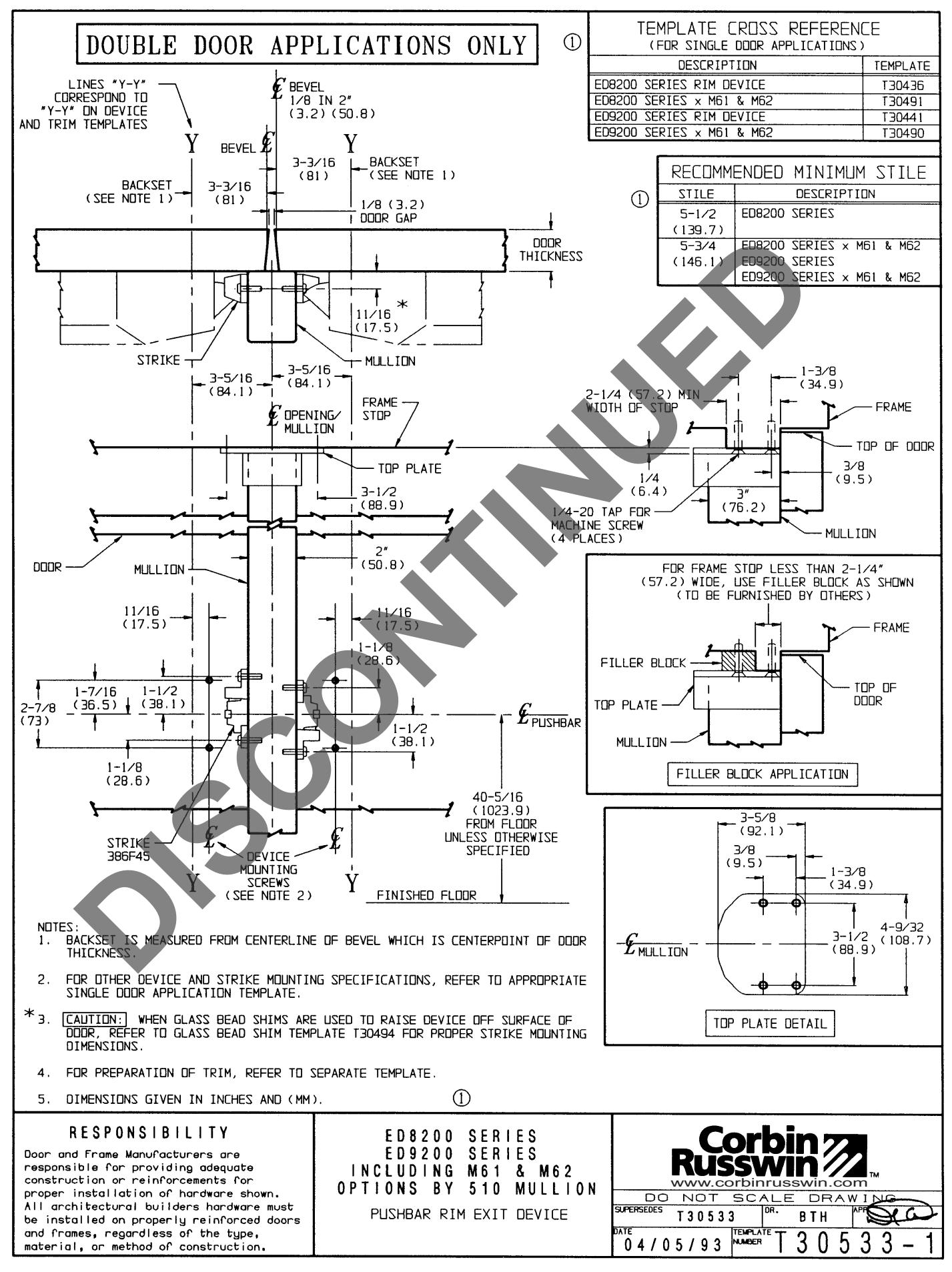 Corbin Russwin ED8200 and ED9200 Series Mullions Template_T30533 diagram on page 1