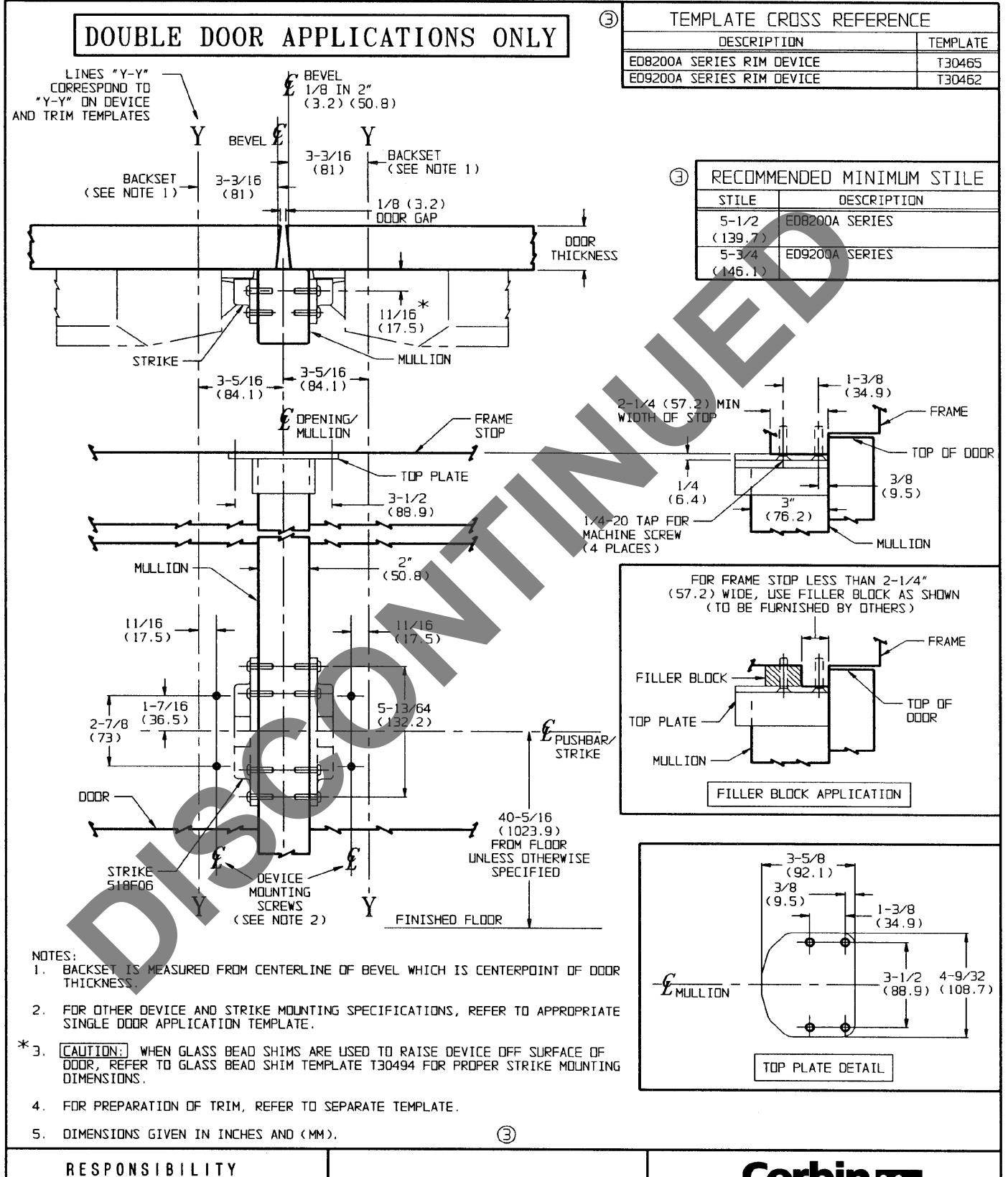 Corbin Russwin ED8200A and ED9200A Series Mullions Template_T30326 diagram on page 1