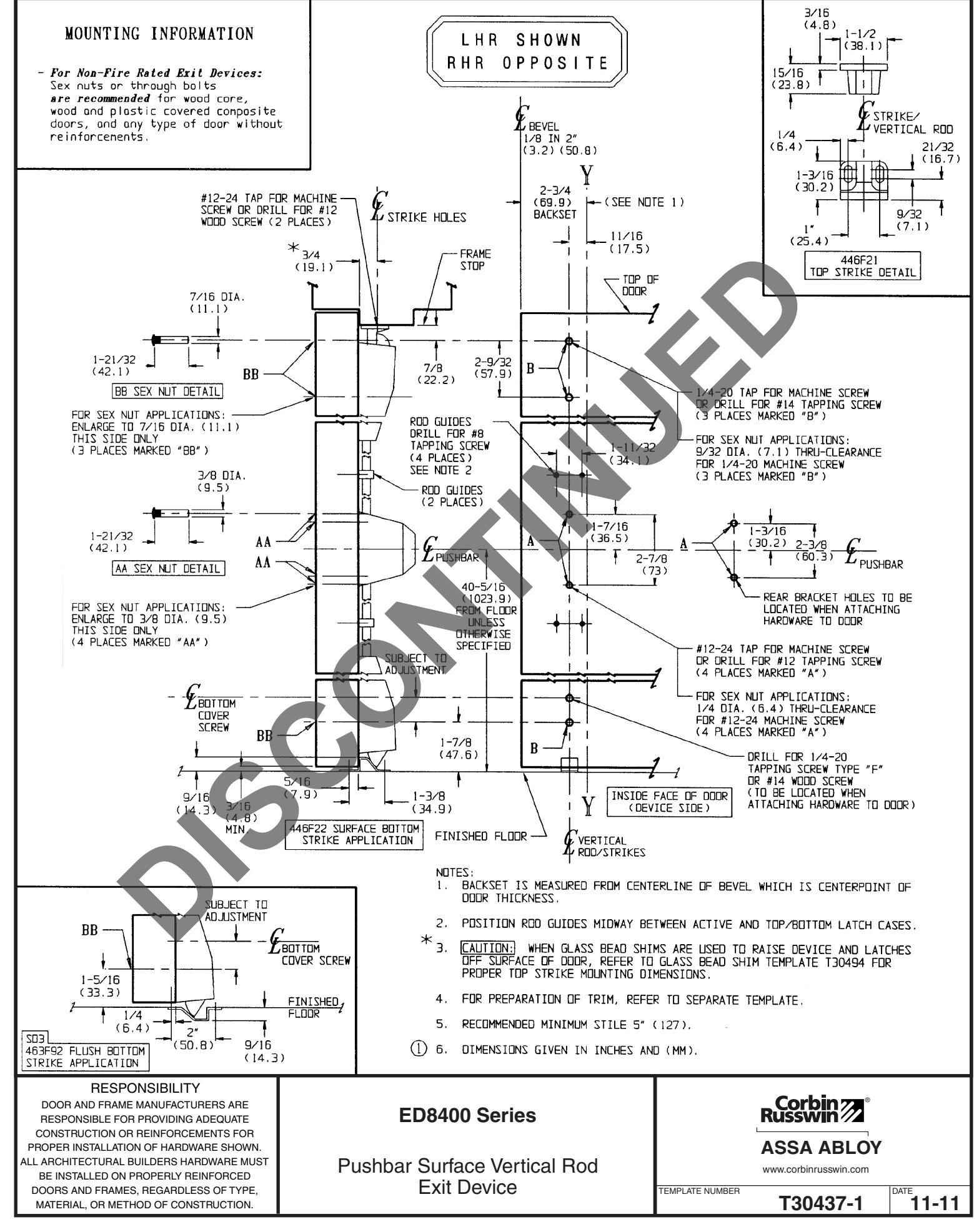 Corbin Russwin ED8400 Series with Surface Strike and Flush Strike (S03) Option Template_T30437 diagram on page 1