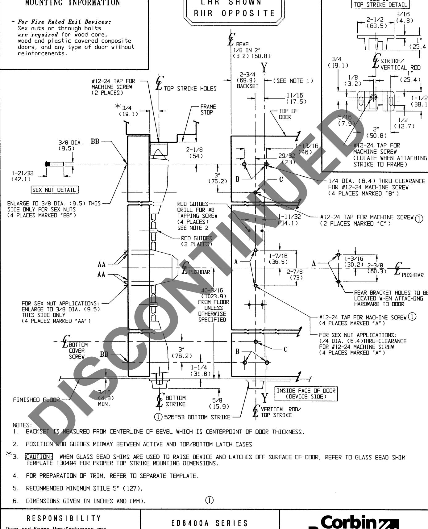Corbin Russwin ED8400A Series Vertical Rod Exit Device Template_T30467 diagram on page 1