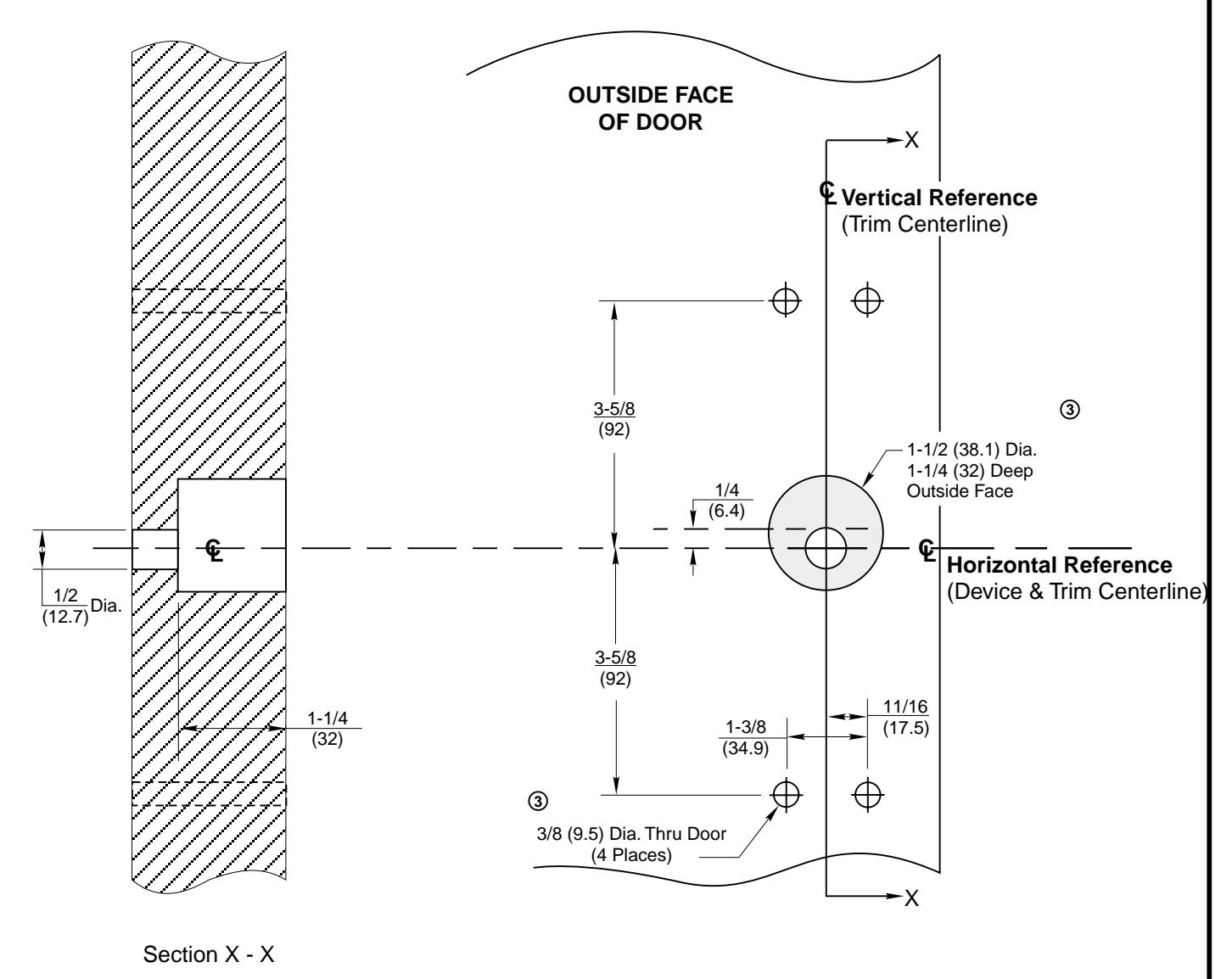 Corbin Russwin F257 Trim for ED5200, ED5400, ED5800 Wide Stile Rim, SecureBolt, CVR, SVR Wood or Composite Door …_T30854 diag