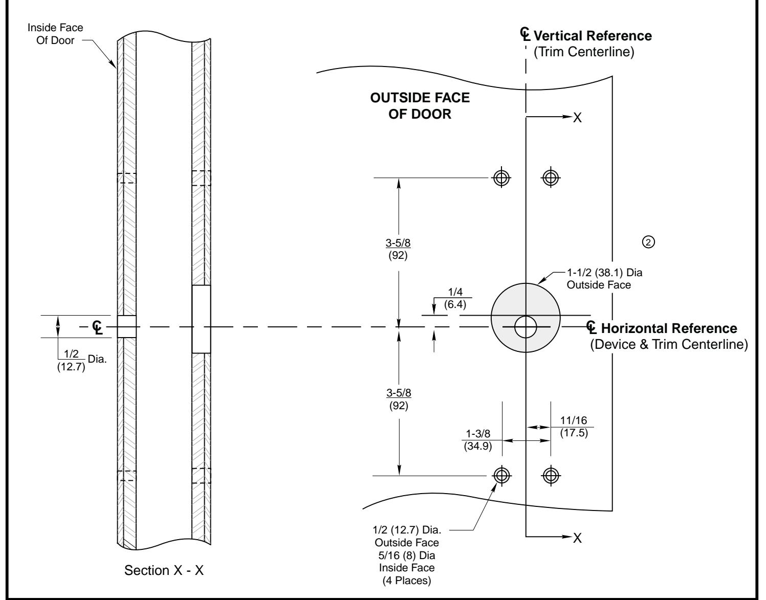 Corbin Russwin F257 and F957 Trim for ED5200, ED5400, ED5800 Wide Stile Rim, SecureBolt, CVR, SVR Metal Door Tem…_T30818 diag