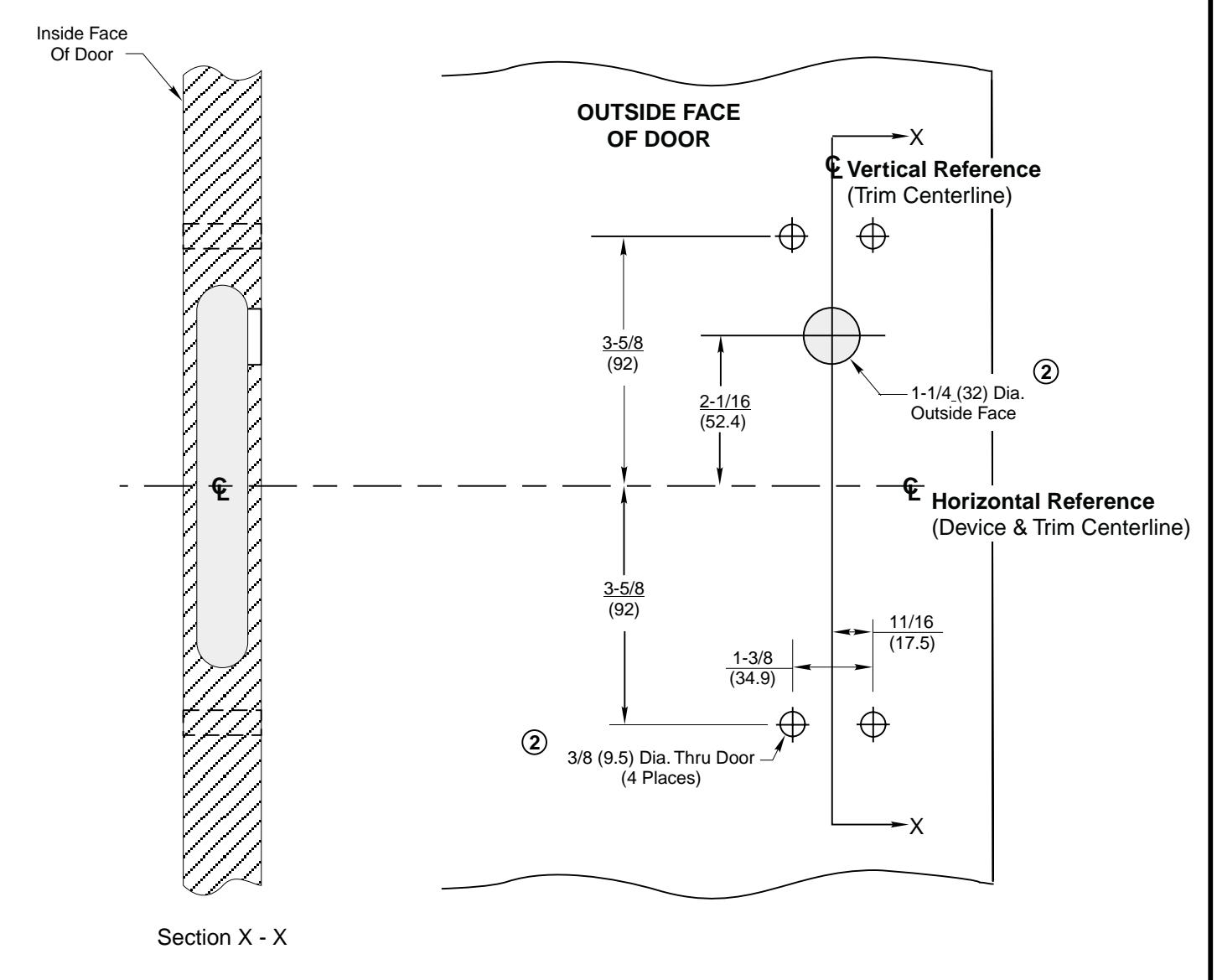 Corbin Russwin F2M57 Trim for ED5600 Wide Stile Mortise Wood or Composite Door Template_T30864 diagram on page 1