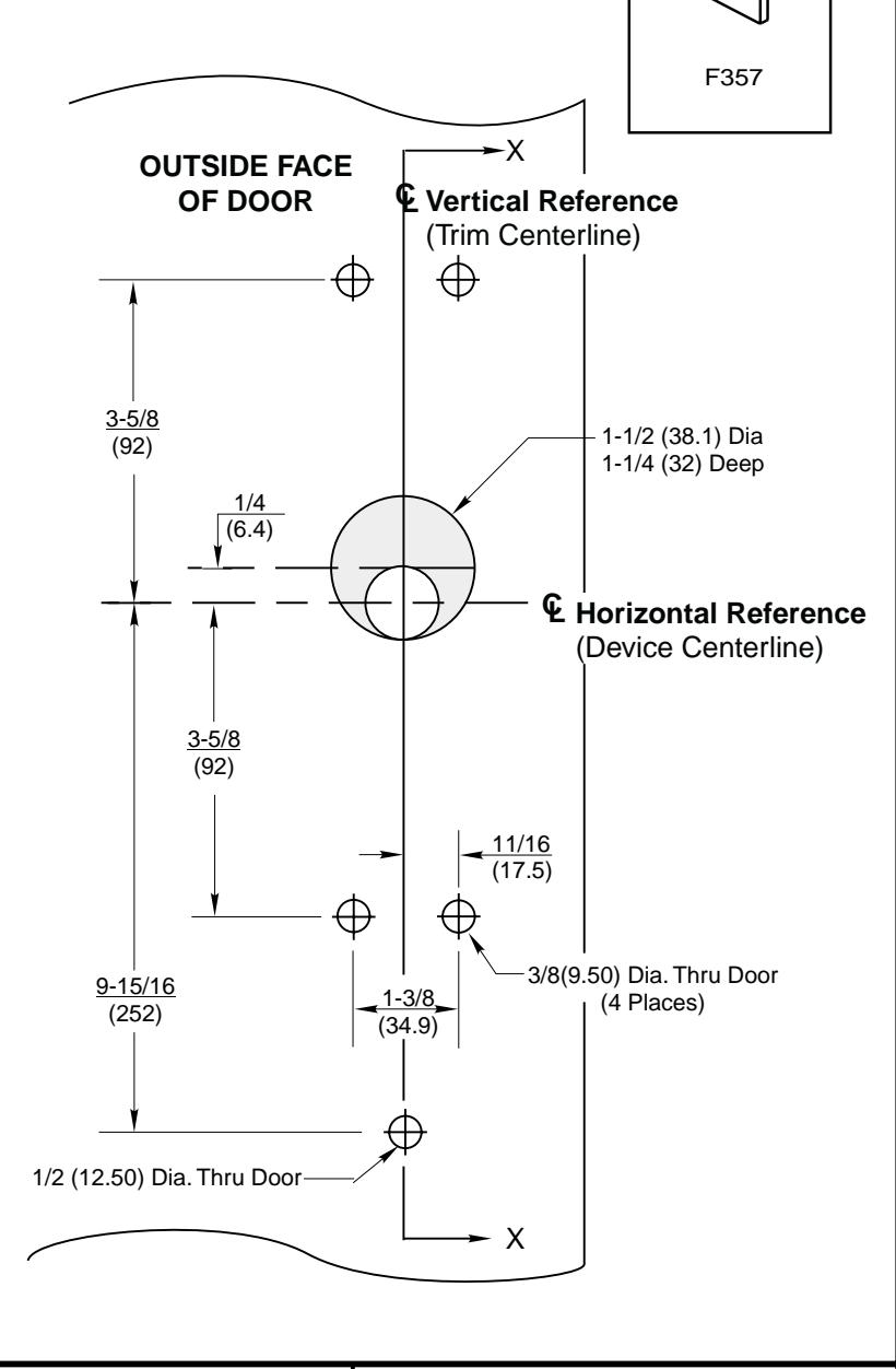 Corbin Russwin F357 Trim for ED5200, ED5400, ED5800 Wide Stile Rim, CVR, SVR Wood or Composite Door Template_T30859 image on 