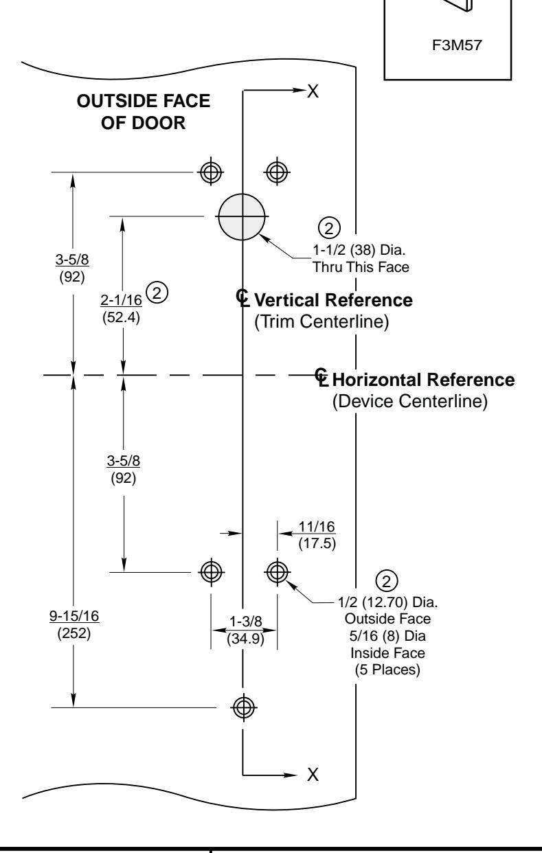 Corbin Russwin F3M57 Trim for ED5600 Wide Stile Mortise Metal Door Template_T30831 diagram on page 1