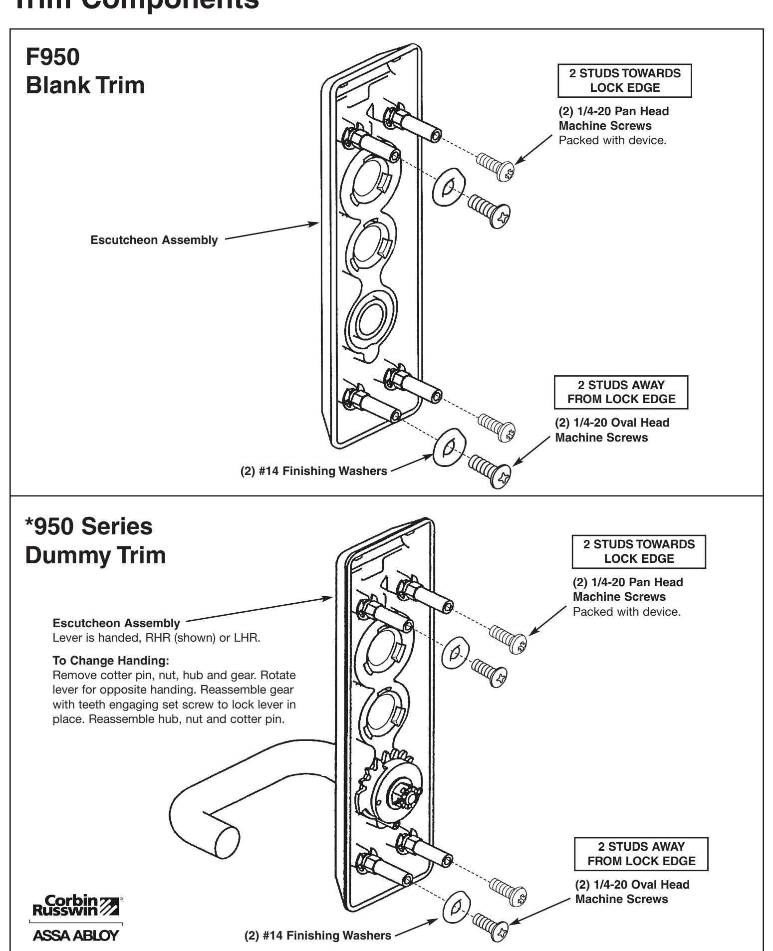 Corbin Russwin F950 and 950 Heavy Duty Trim for ED5000 Series Wide Stile Wood and Metal Doors Installation Instr…_FM195 diagr