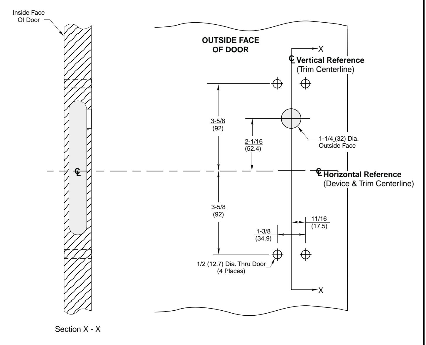 Corbin Russwin F9M57 Trim for ED5600 Wide Stile Mortise Wood or Composite Door Template_T30955 diagram on page 1
