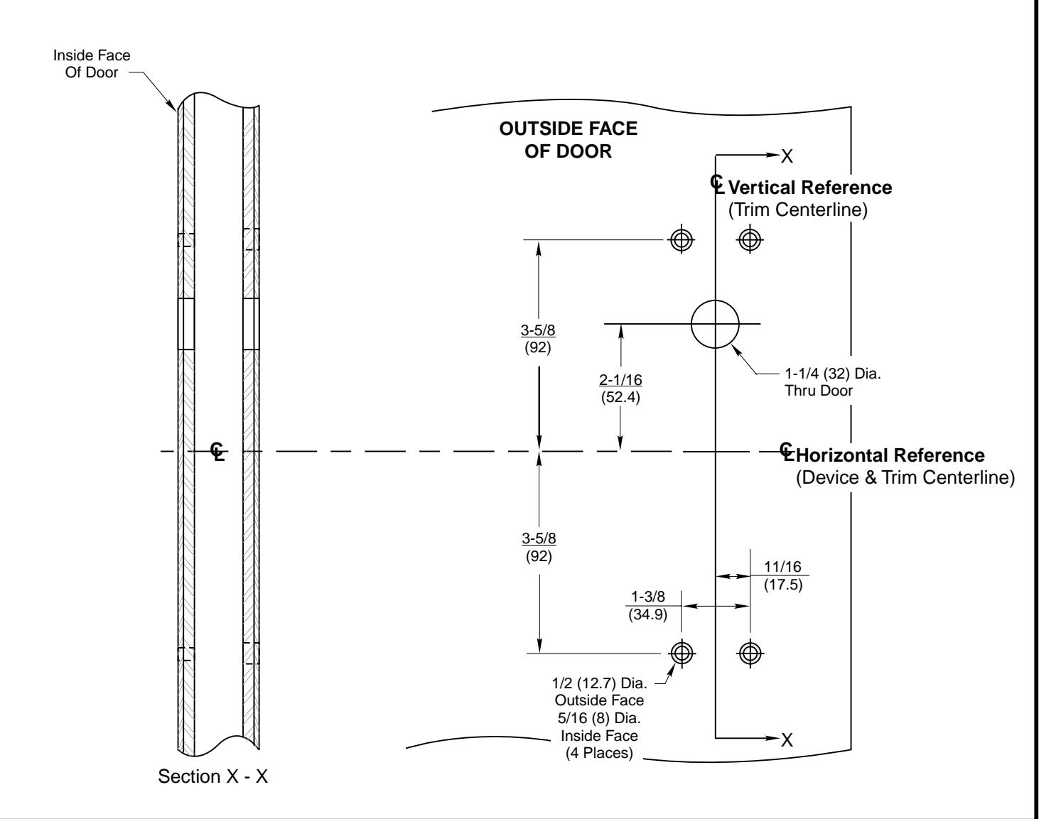 Corbin Russwin F9M57 Trim for ED5600 Wide Stile Mortise with IK (INTELLIKEY) Metal Door Template_T30966 diagram on page 1