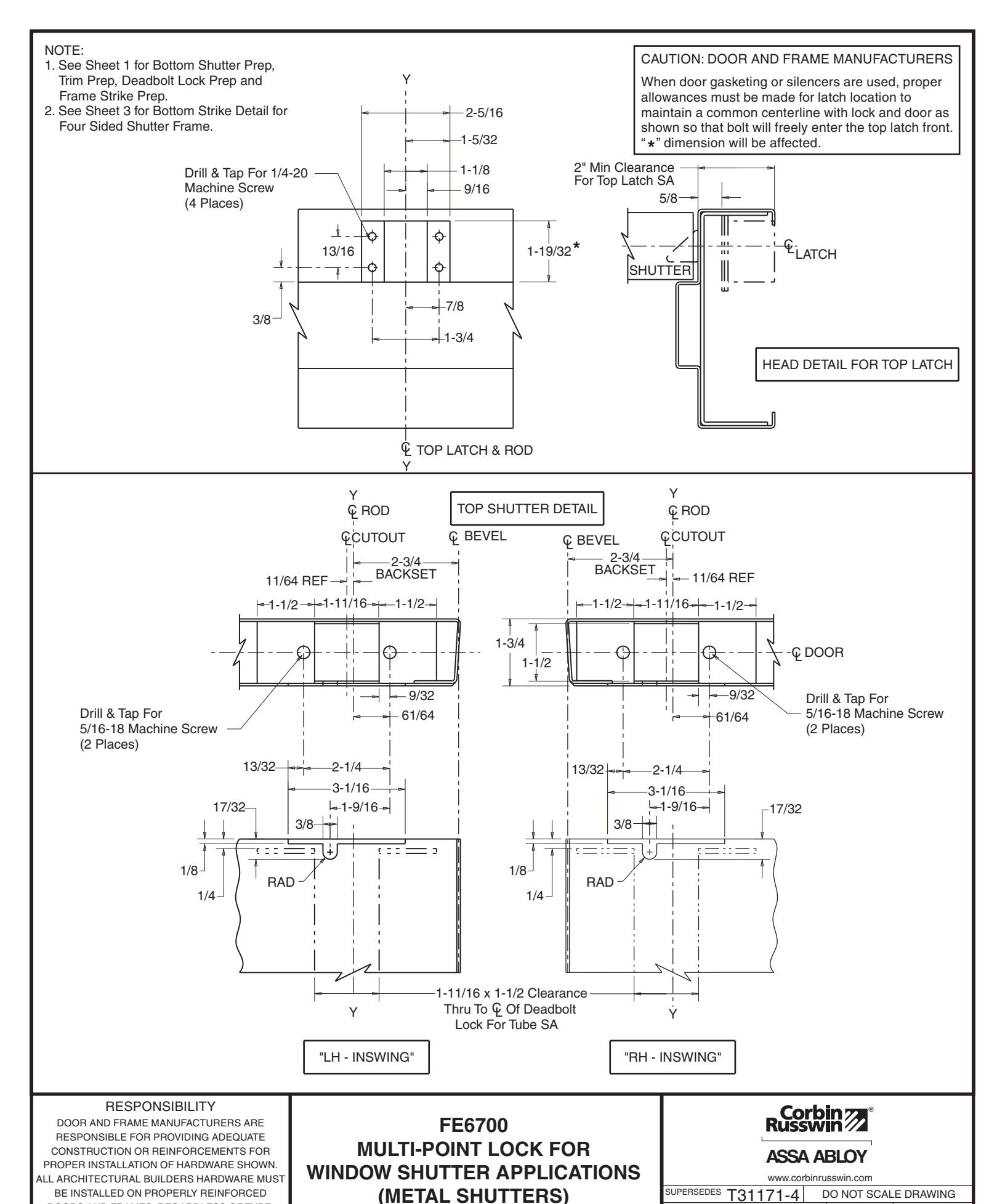 Corbin Russwin FE6700 Series Multi-Point Locks Window Shutter (METAL) Applications Template_T31171 diagram on page 2