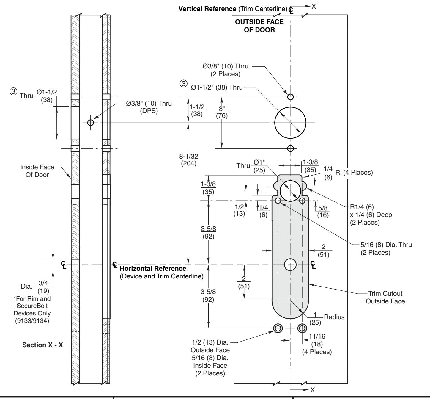 Corbin Russwin IN100, IN120, and IN220 Series ED5000 Series Rim and Mortise with 9133, 9134, 9M133, and 9M134 Tr…_T31236 diag