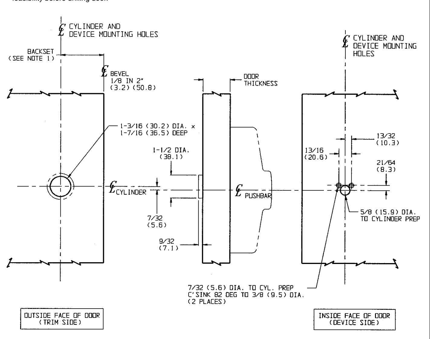 Corbin Russwin K157 Trim for ED4200, ED4400, ED4800 Narrow Stile Rim, CVR, SVR Template_T30887 diagram on page 1