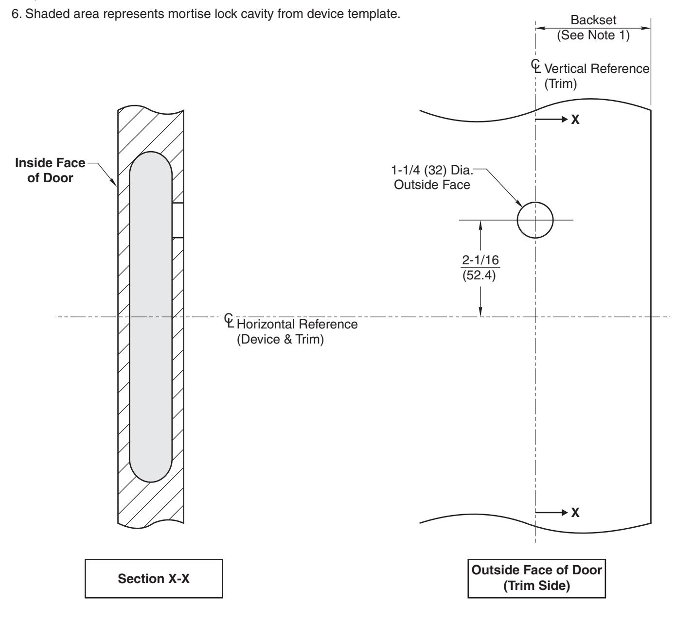 Corbin Russwin K1M57 Key Only Trim for ED5600(A) Wide Stile Mortise Metal, Wood or Composite Doors Template_T31190 diagram on