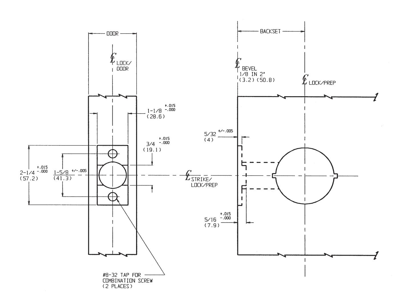 Corbin Russwin M16 3, 4 Latch Assembly for CL3100, CL3300, CL33900, and CLX3300 Series Template_T30528 diagram on page 1