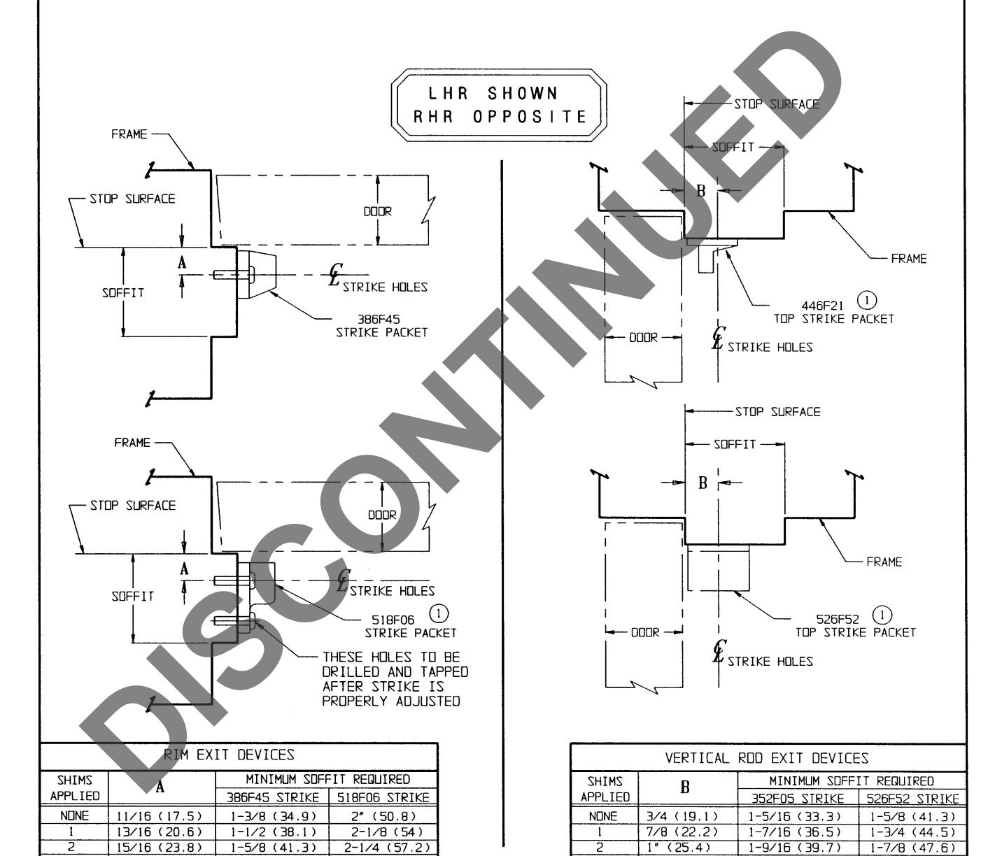 Corbin Russwin M58 Glass Bead Shim Kit for 8000 and 9000 Series Rim, VR Exit Devices Template_T30494 diagram on page 1