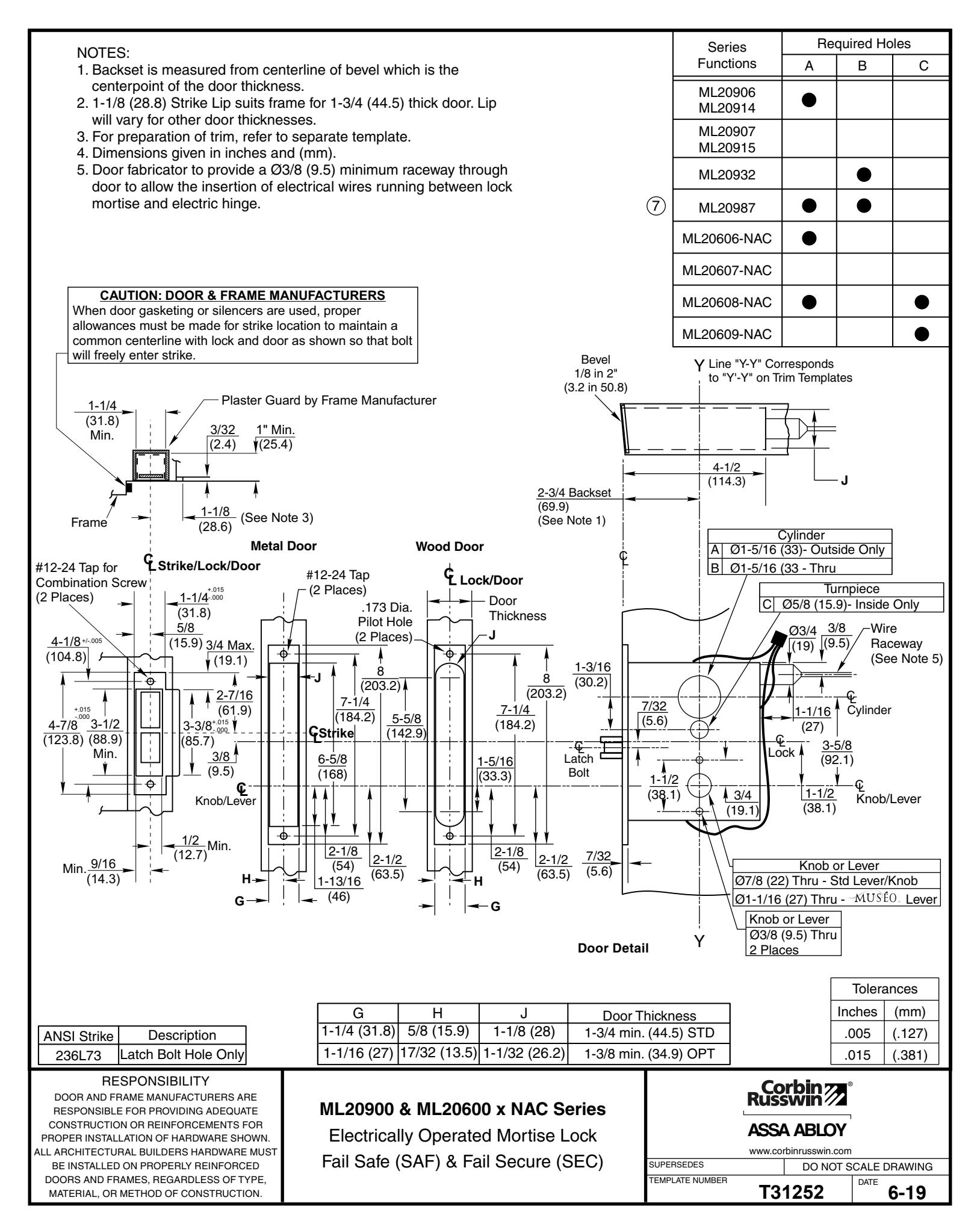 Corbin Russwin ML20600 and ML20900 x NAC Series Electrically Operated Mortise Locks Fail Safe (SAF) & Fail Secur…_T31252 diag