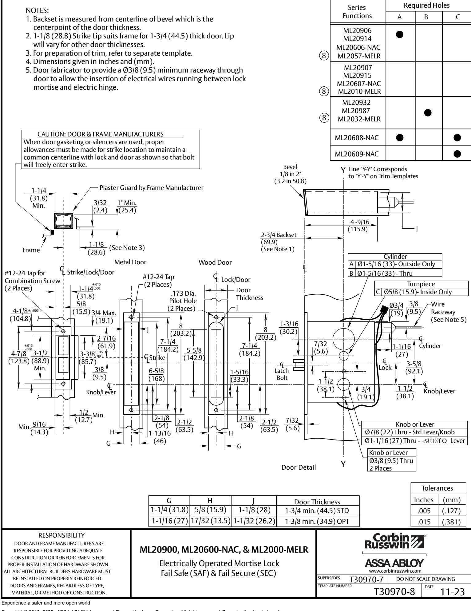 Corbin Russwin ML20900, ML20600-NAC, and ML2000-MELR Series Electrically Operated Mortise Locks Fail Safe (SAF) …_T30970 diag