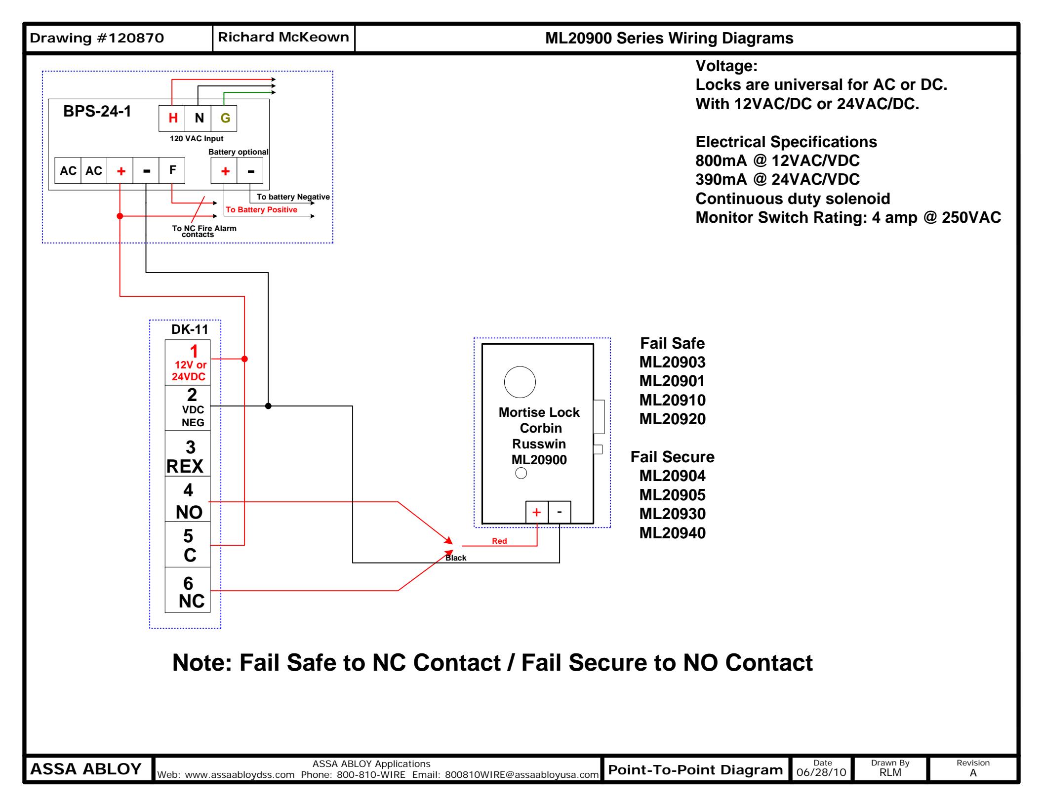 Corbin Russwin ML20900 Series Wiring Diagram diagram on page 1