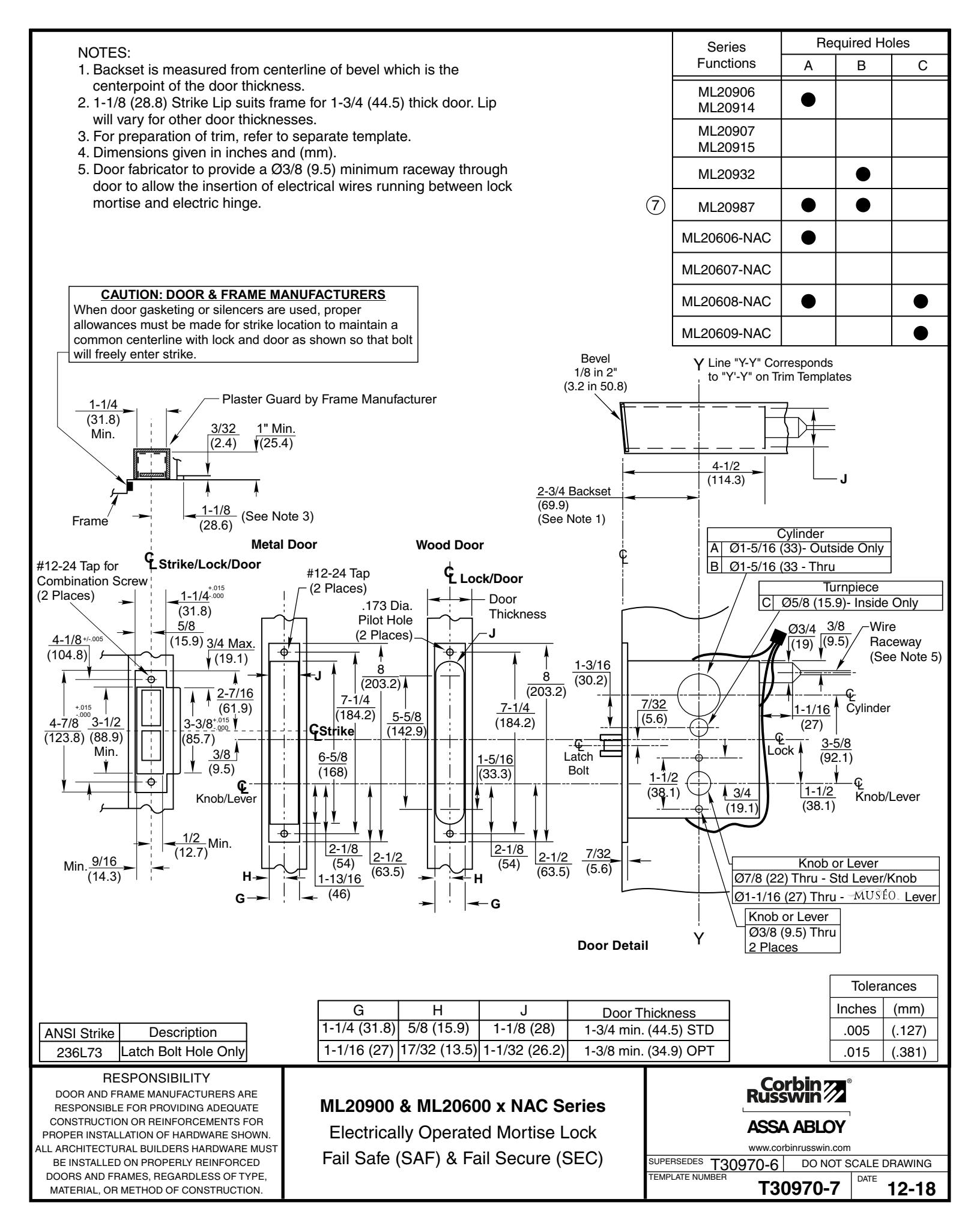 Corbin Russwin ML20900 x NAC Series Template_T30970 diagram on page 1