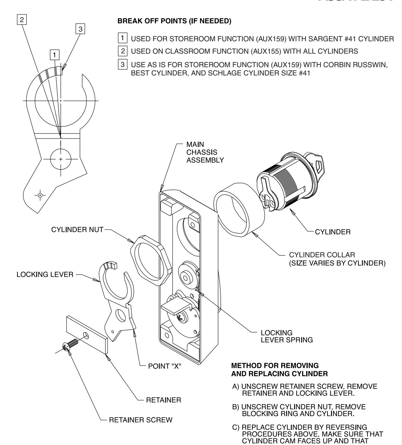 Corbin Russwin MP9800 Series Multi-Point Lock Auxiliary Control Installation Instructions diagram on page 2