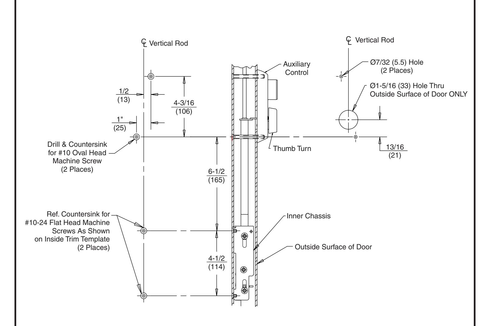 Corbin Russwin MP9800 Series Multi-Point Locks Auxiliary Control Metal Door Template_T31240 diagram on page 1