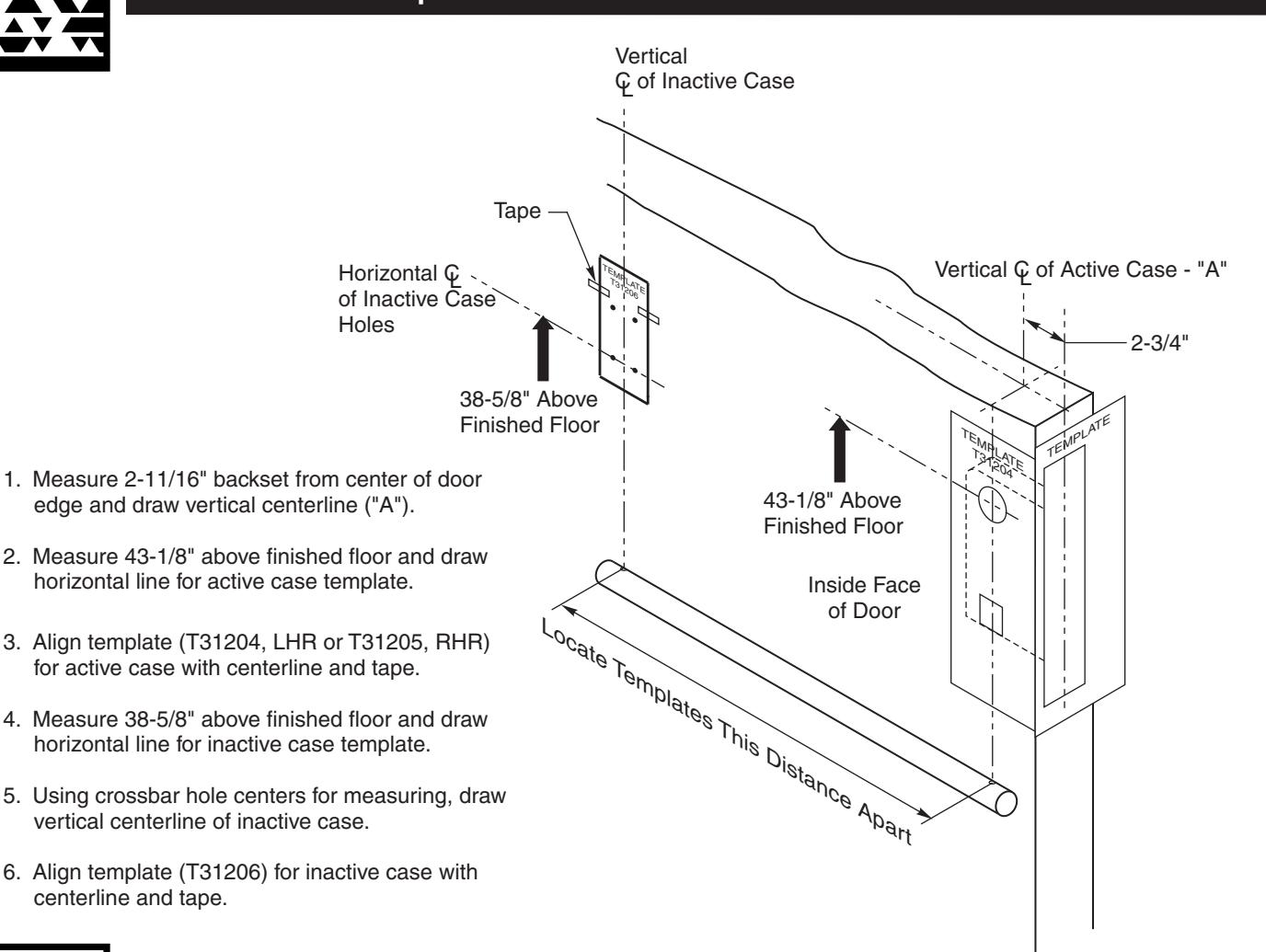Corbin Russwin Mortise Exit Device ED3600 Series Installation Instructions diagram on page 2