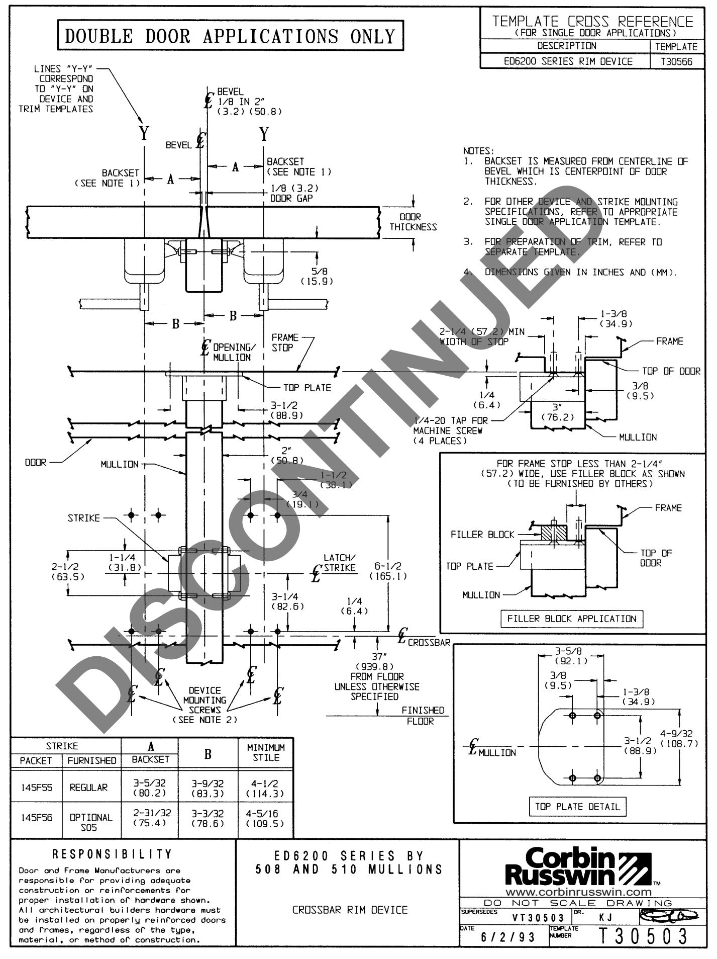 Corbin Russwin Mullions ED6200 Series Template_T30503 diagram on page 1