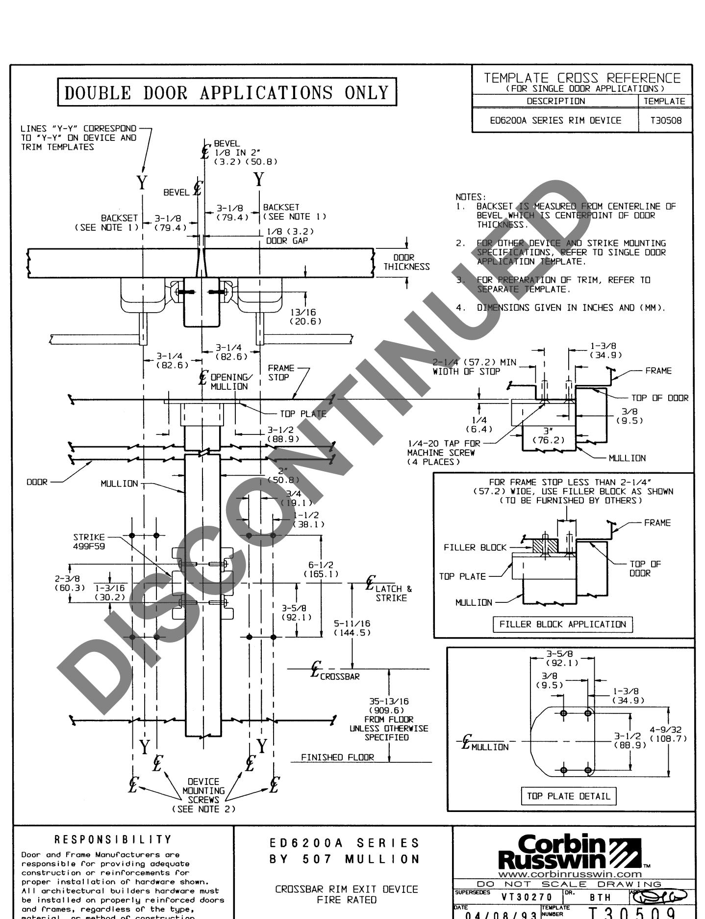 Corbin Russwin Mullions ED6200A Series Template_T30509 diagram on page 1