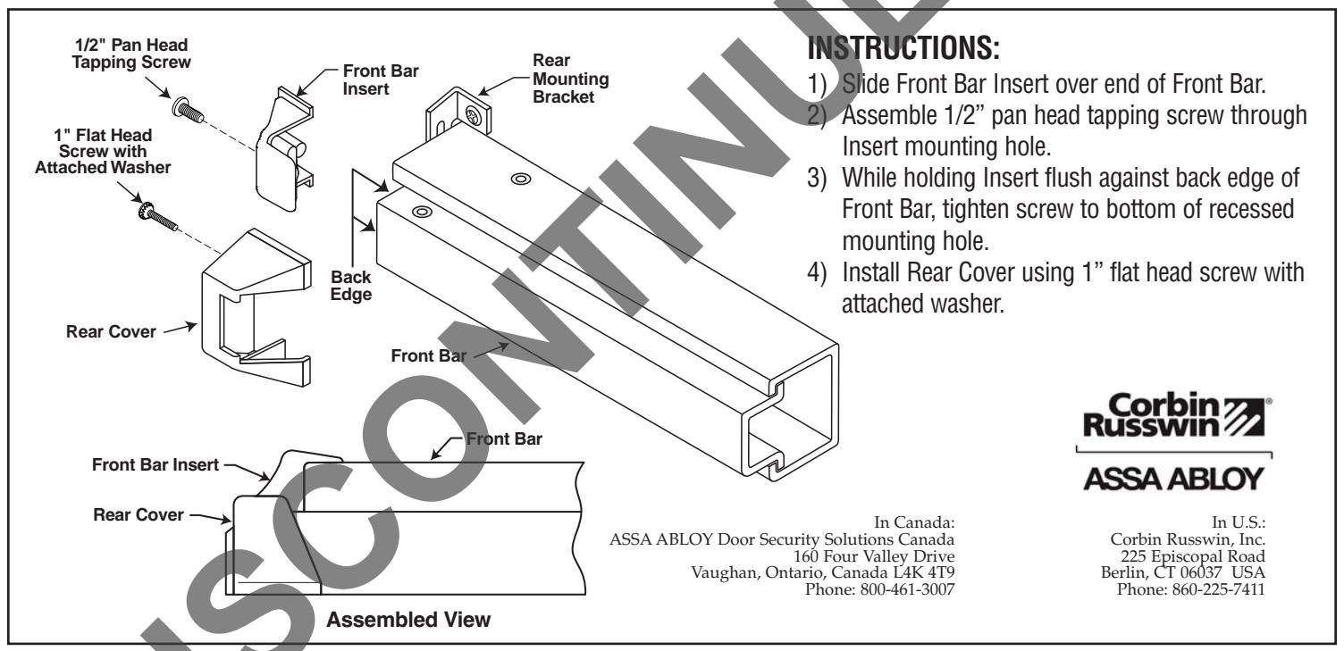 Corbin Russwin New Design Front Bar Insert for ED8000 Series Wide Stile Installation Instructions_FM217 diagram on page 1