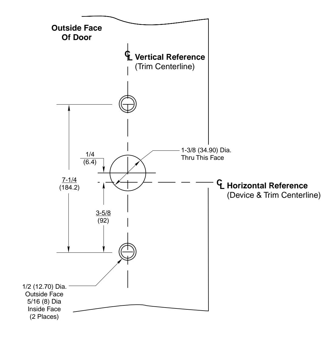 Corbin Russwin P1057 Narrow Escutcheon Trim for ED4200, ED4400, ED4800 Narrow Stile Rim, CVR, SVR Metal Door Tem…_T30938 diag