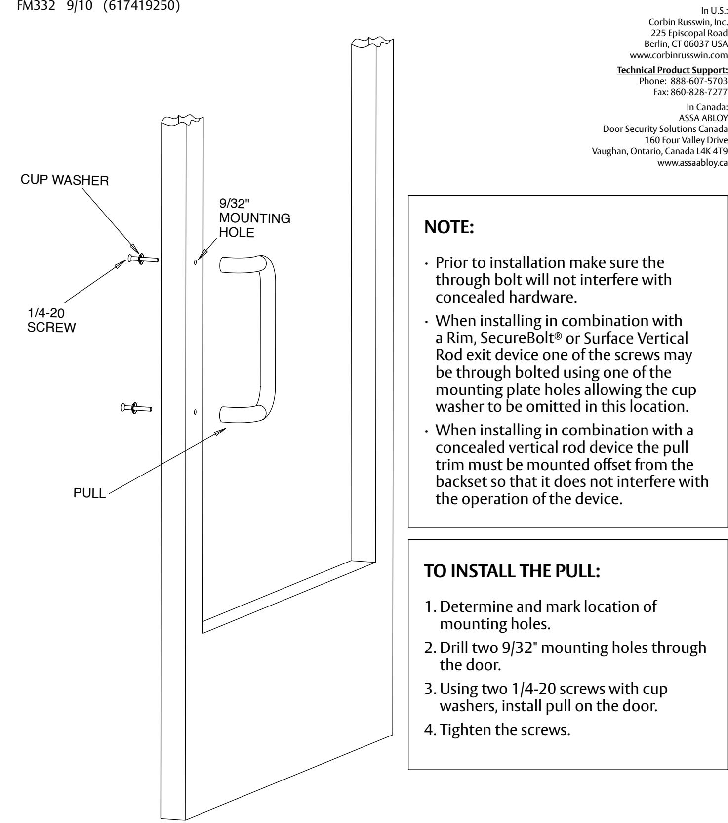 Corbin Russwin P12, P13, and P14 Offset Pull Trim for ED2000, ED3000, ED5000, ED7000, PED4000, and PED5000 Serie…_FM332 image