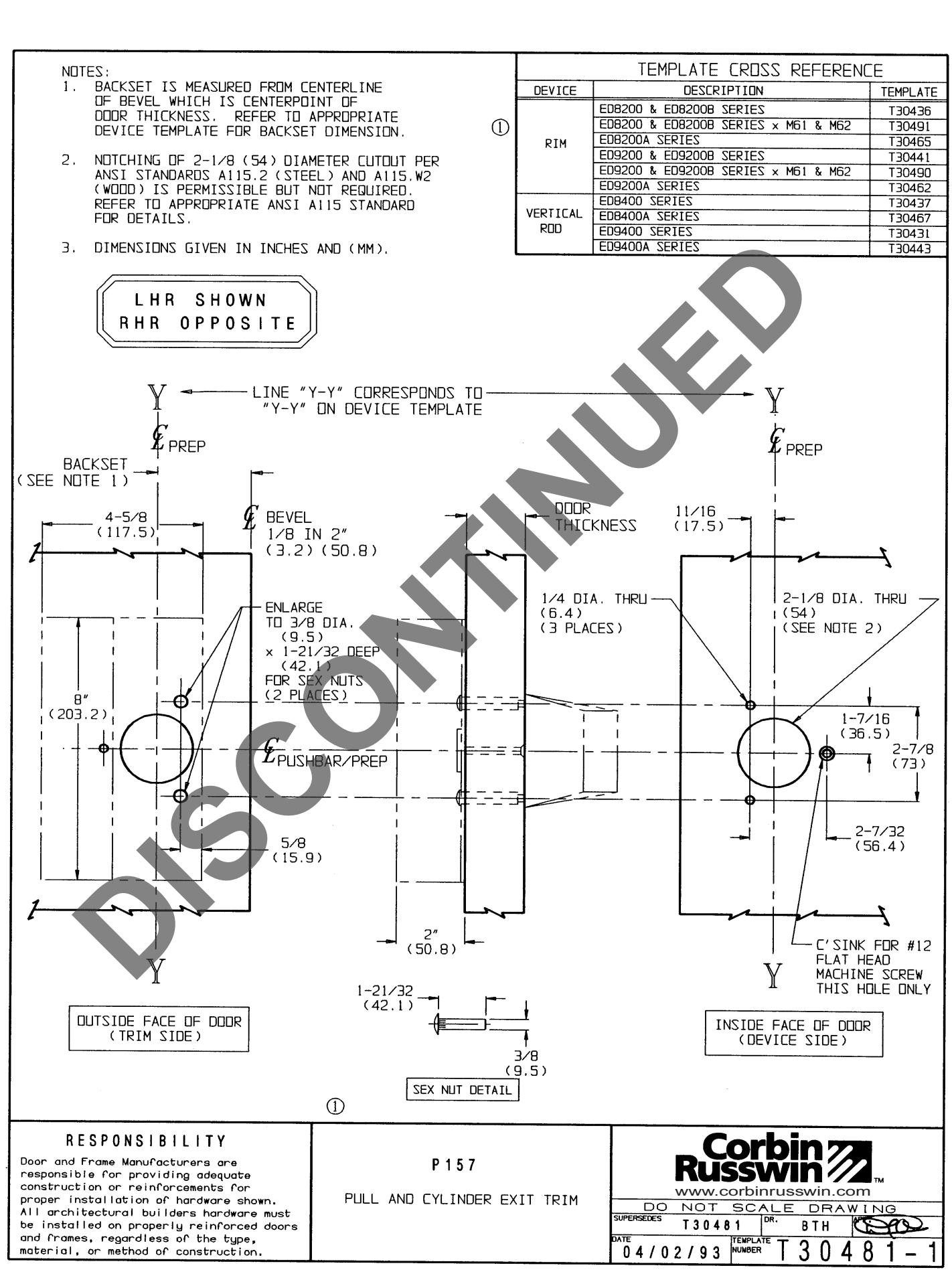 Corbin Russwin P157 Trim Template_T30481 diagram on page 1