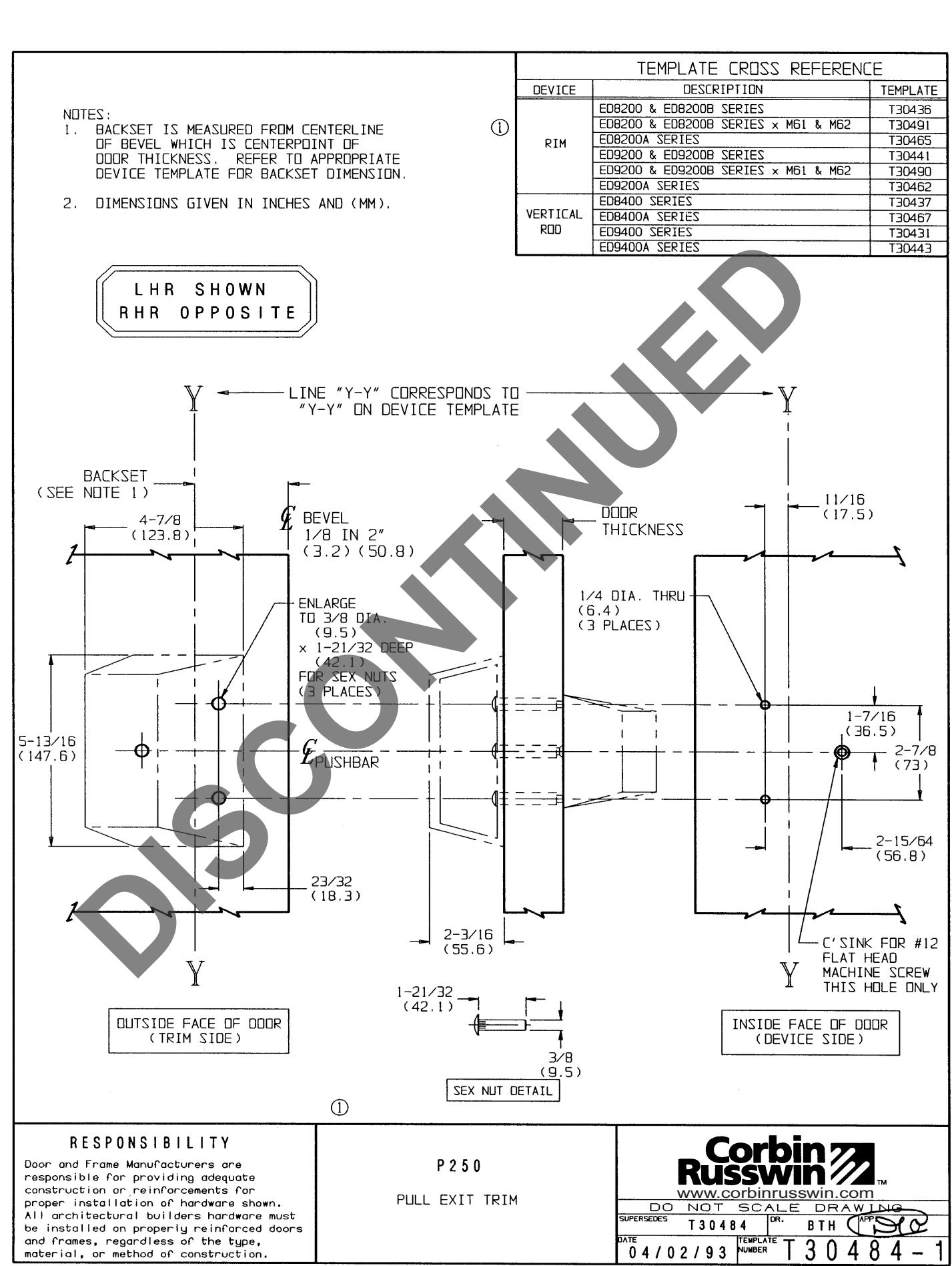 Corbin Russwin P250 Trim Template_T30484 diagram on page 1
