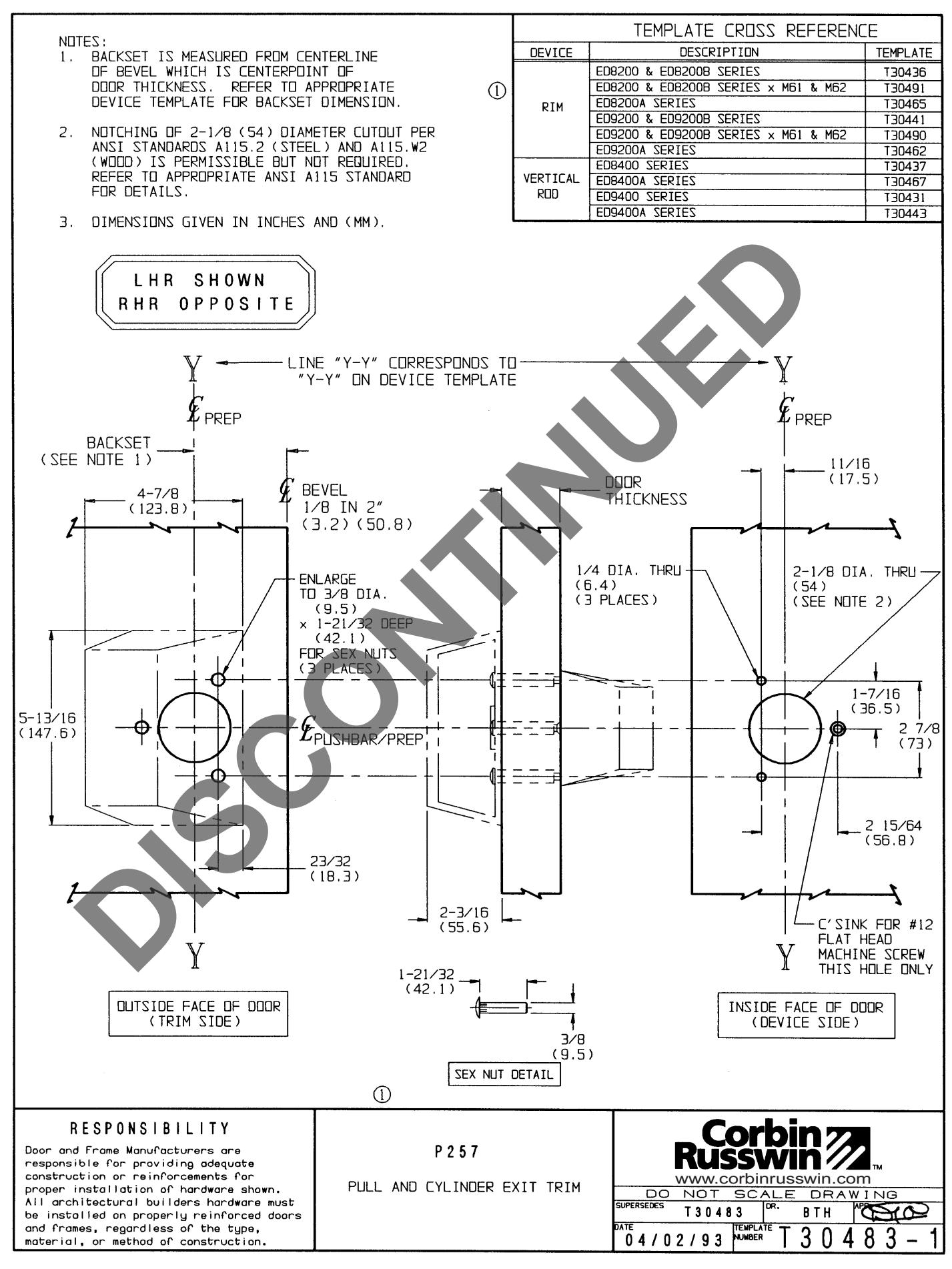 Corbin Russwin P257 Trim Template_T30483 diagram on page 1