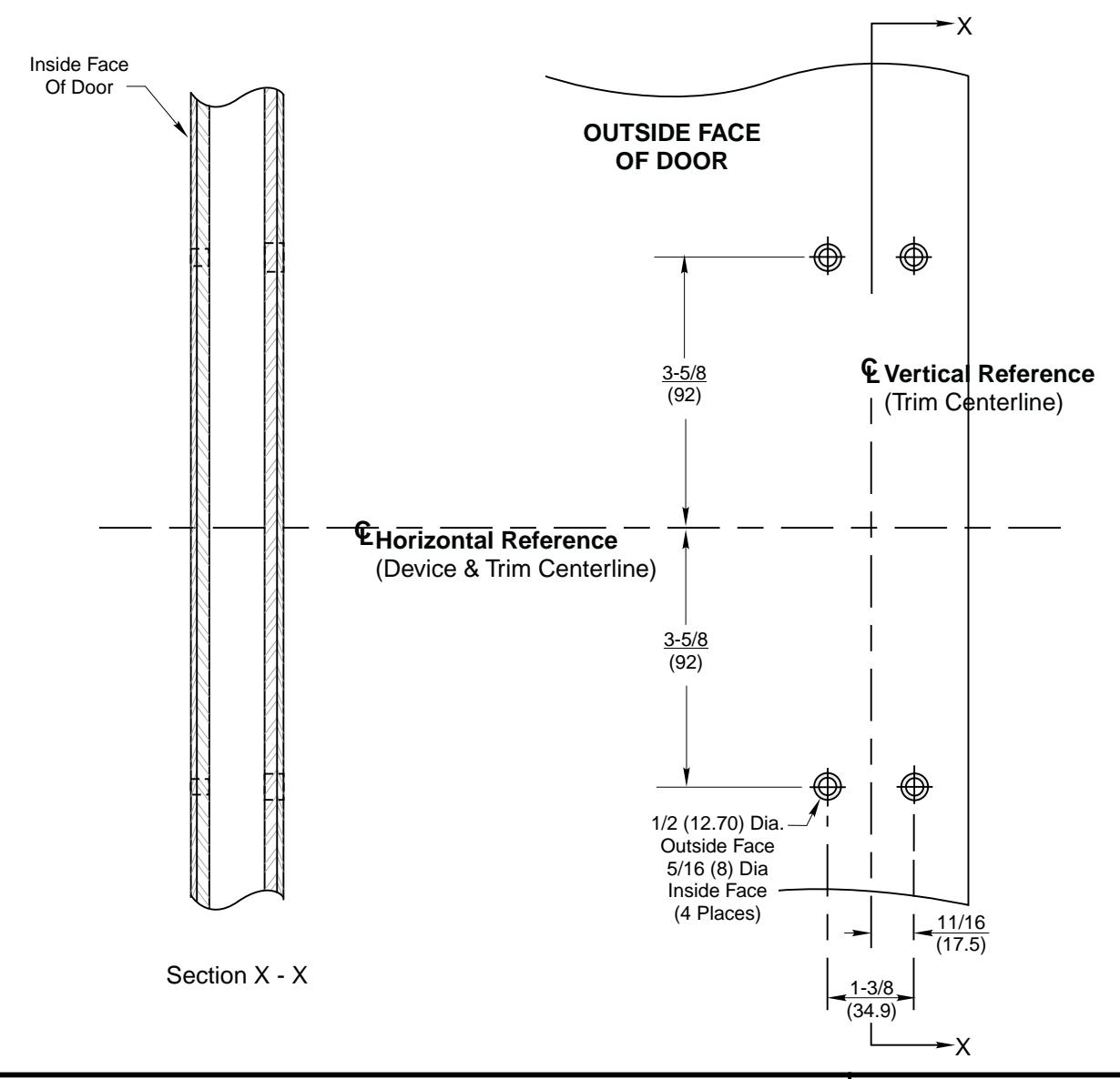 Corbin Russwin P950 Trim for ED5200, ED5400, ED5800 Wide Stile Rim, CVR, SVR Metal Door Template_T30932 diagram on page 1