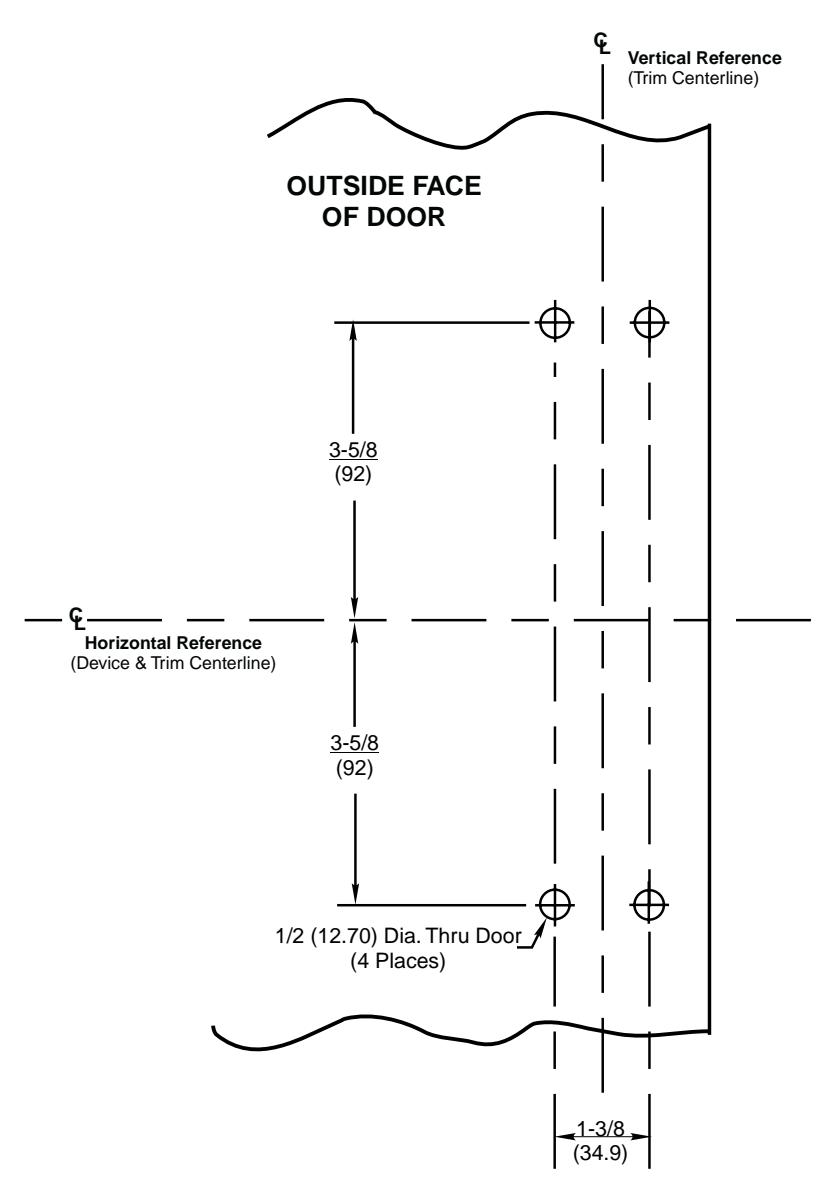 Corbin Russwin P950 Trim for ED5200, ED5400, ED5800 Wide Stile Rim, CVR, SVR Wood or Composite Door Template_T30933 diagram o