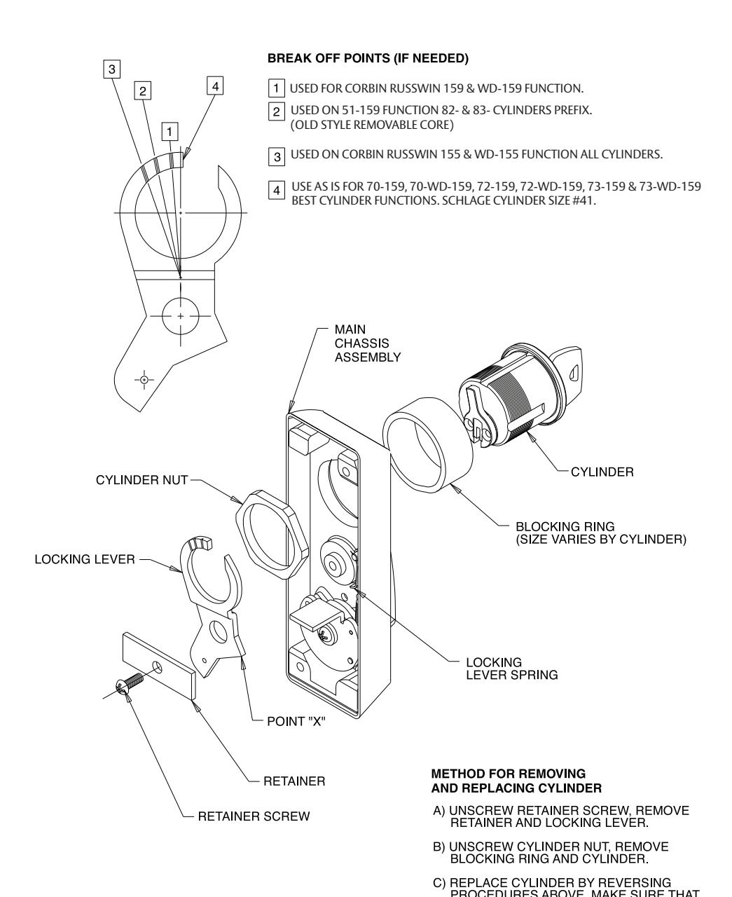 Corbin Russwin PED159, PED155, PED159WD, and PED155WD Auxiliary Control for PED4800, PED5800 Narrow and Wide Sti…_FM586 diagr