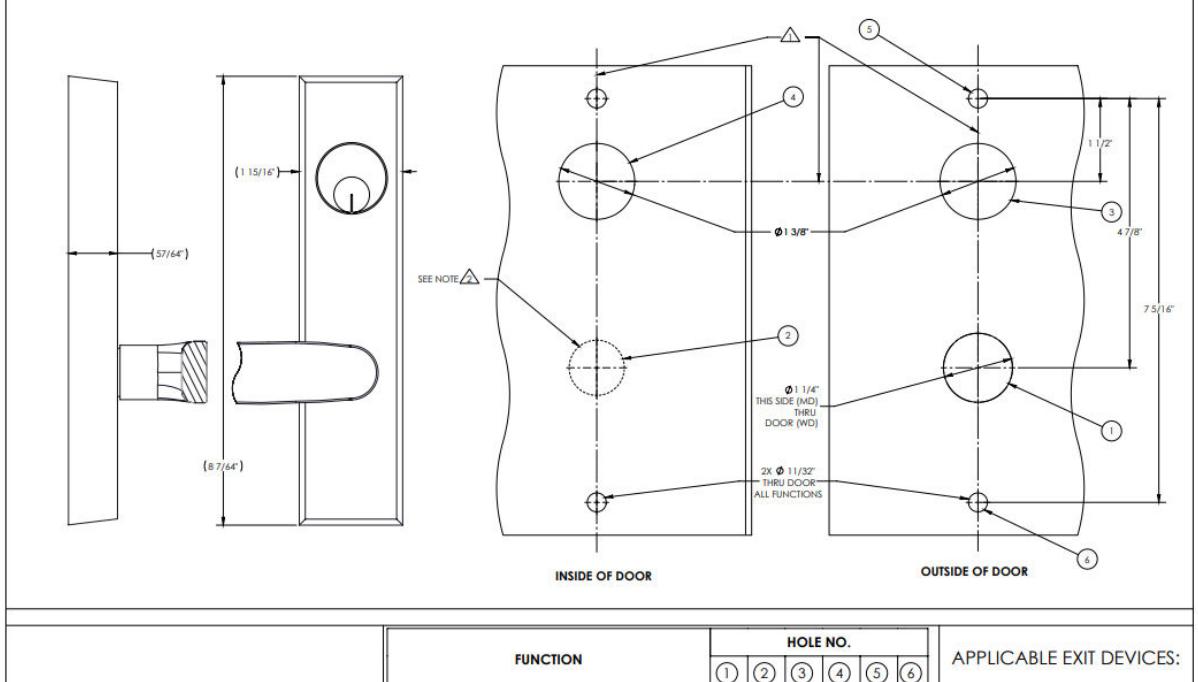 Corbin Russwin PED4000 and PED5000 Series and SARGENT PE80 Series P700, 800PT and 900PT Trim Template_MEDT19 diagram on page 
