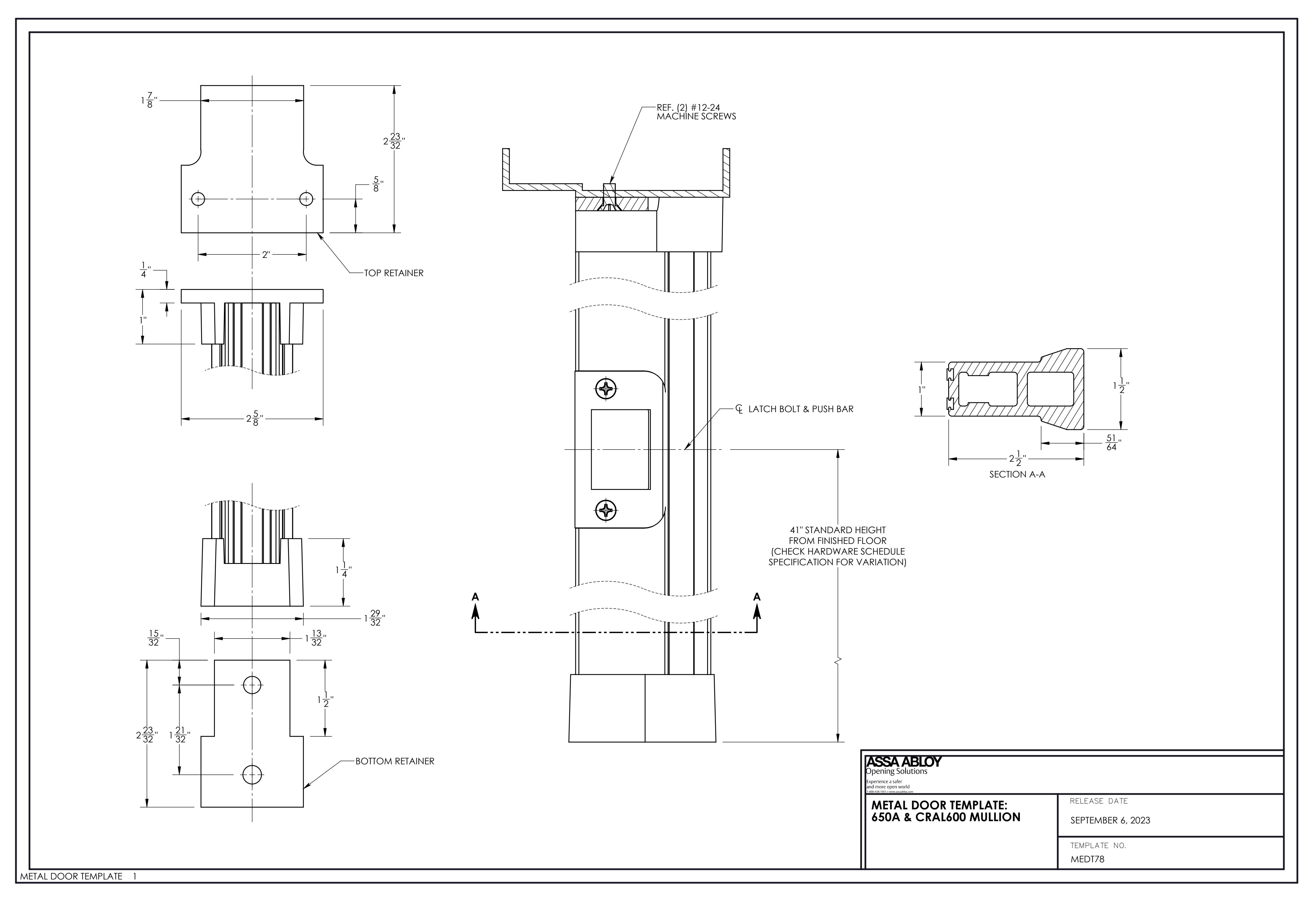 Corbin Russwin PED4200 and PED5200 SARGENT PE8500 and PE8800 Narrow and Wide Stile Rim for Metal and Aluminum Do…_MEDT78 diag