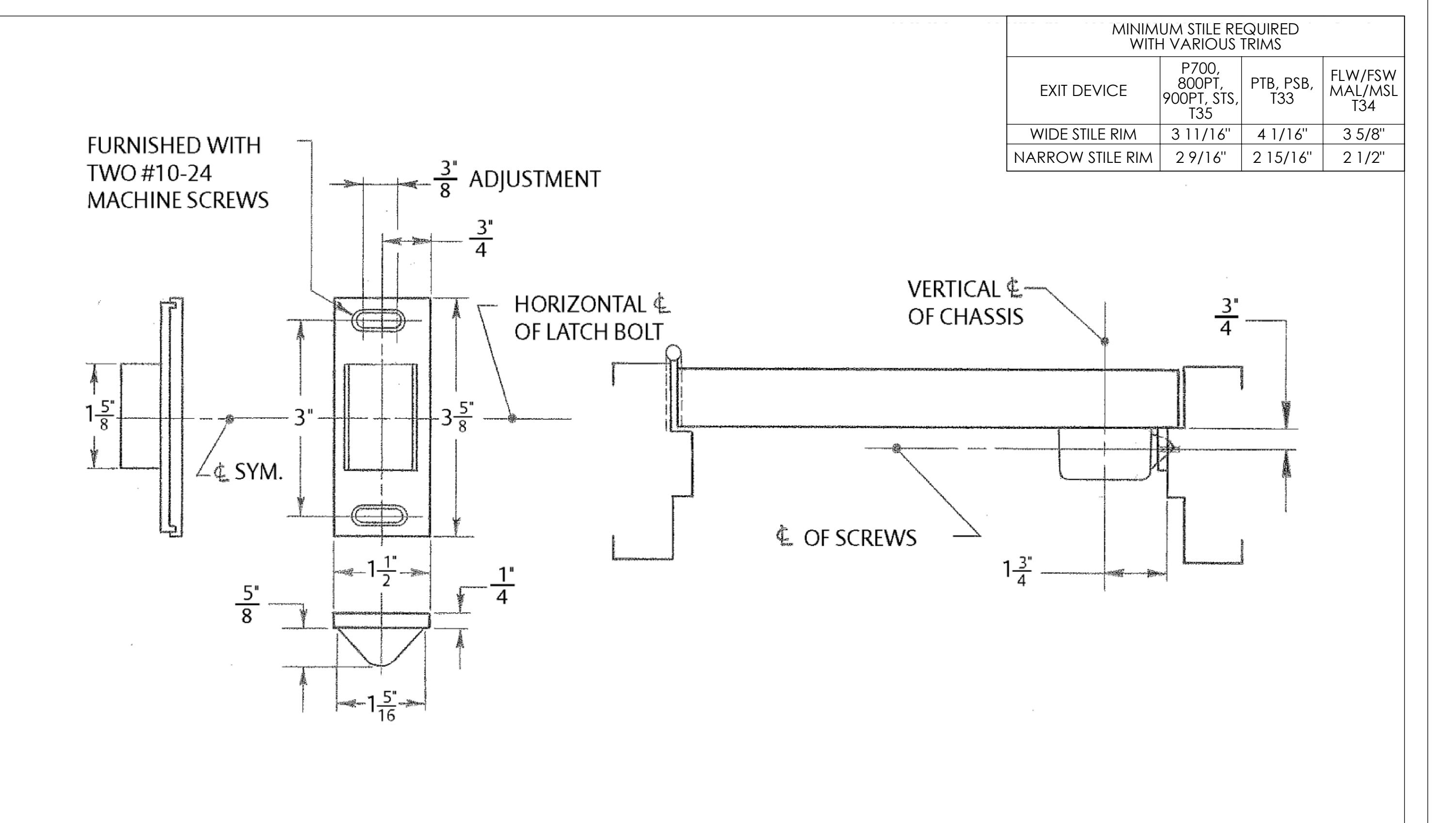 Corbin Russwin PED4200 and PED5200 and SARGENT PE8500 and PE8800 603 and 613 Strikes Template_MEDT73 diagram on page 1