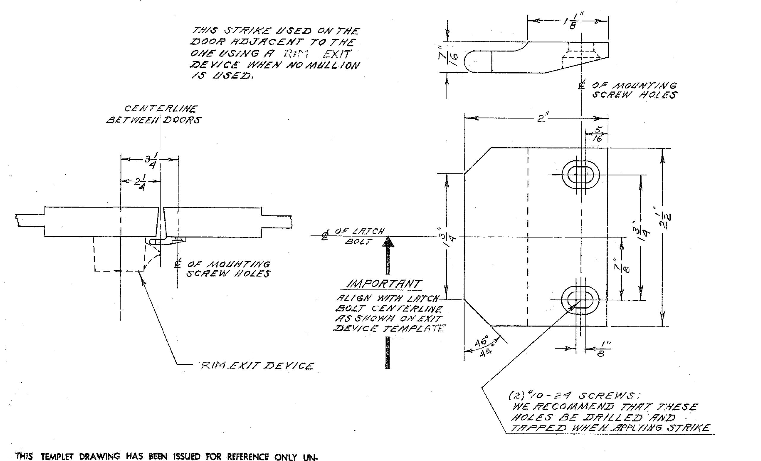 Corbin Russwin PED4200 and PED5200 and SARGENT PE8500 and PE8800 644 Double Door Strike Metal Door Template_MEDT72 diagram on